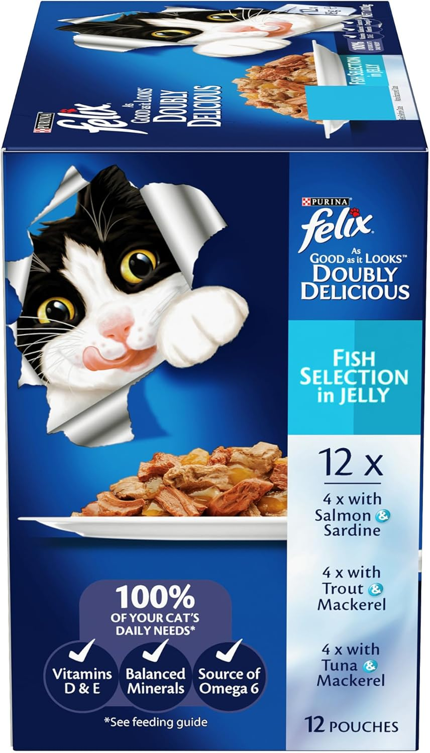 Felix as Good as It Looks Doubly Delicious Fish Selection in Jelly Wet Cat Food, 85 G (Pack of 12) image number 1