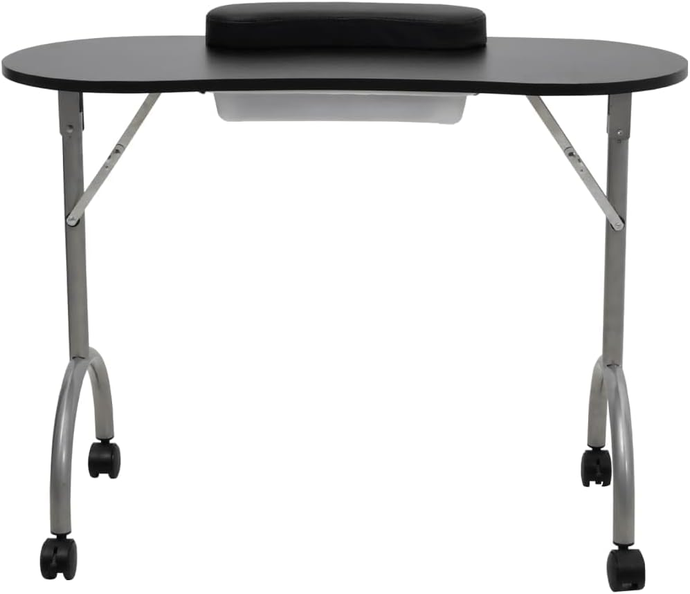Folding Manicure Nail Table with Castors Black Portable Beauty Salon Furniture image number 4