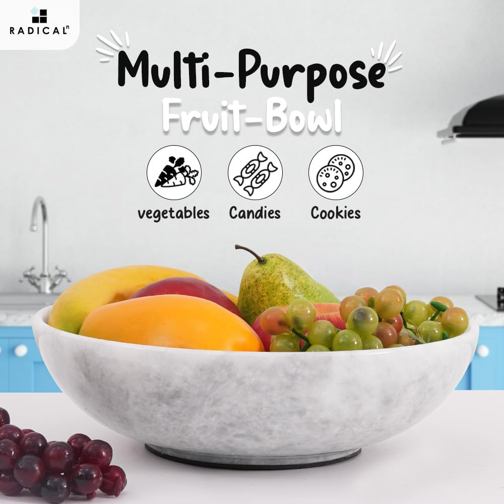 Radicaln Marble Fruit Bowl 10" Inches White Handmade Fruits Serving Bowl for Kitchen Organization Farmhouse Kitchen D&eacute;cor Fruits Holder for Dining Table