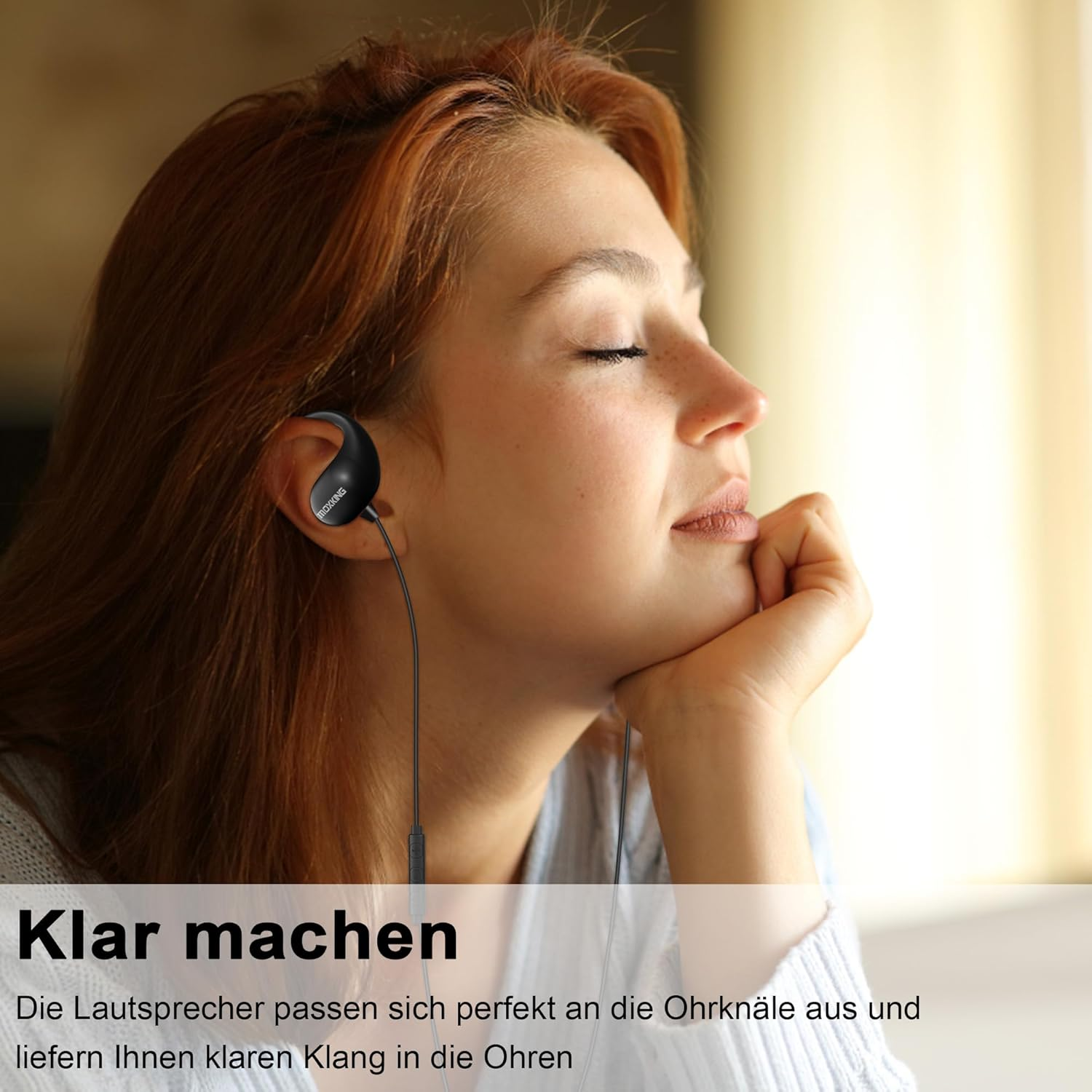 MOXKING Wired Open-Ear Headphones with Microphone, Volume Control and Call Control via Inline Controls, 3.5Mm Jack and All-Round Ear Hook image number 3