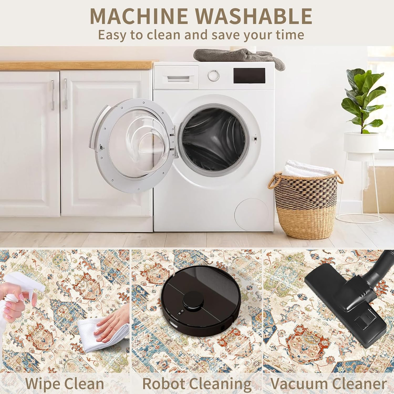 UZU 60X90Cm Non-Slip Machine Washable Entryway Rug, Indoor Door Mat Faux Cashmere Carpet Soft Durable Low Pile Area Rugs with Anti-Slip Backing for Bedroom Kitchen Bathroom Laundry Room - Home Decor image number 4