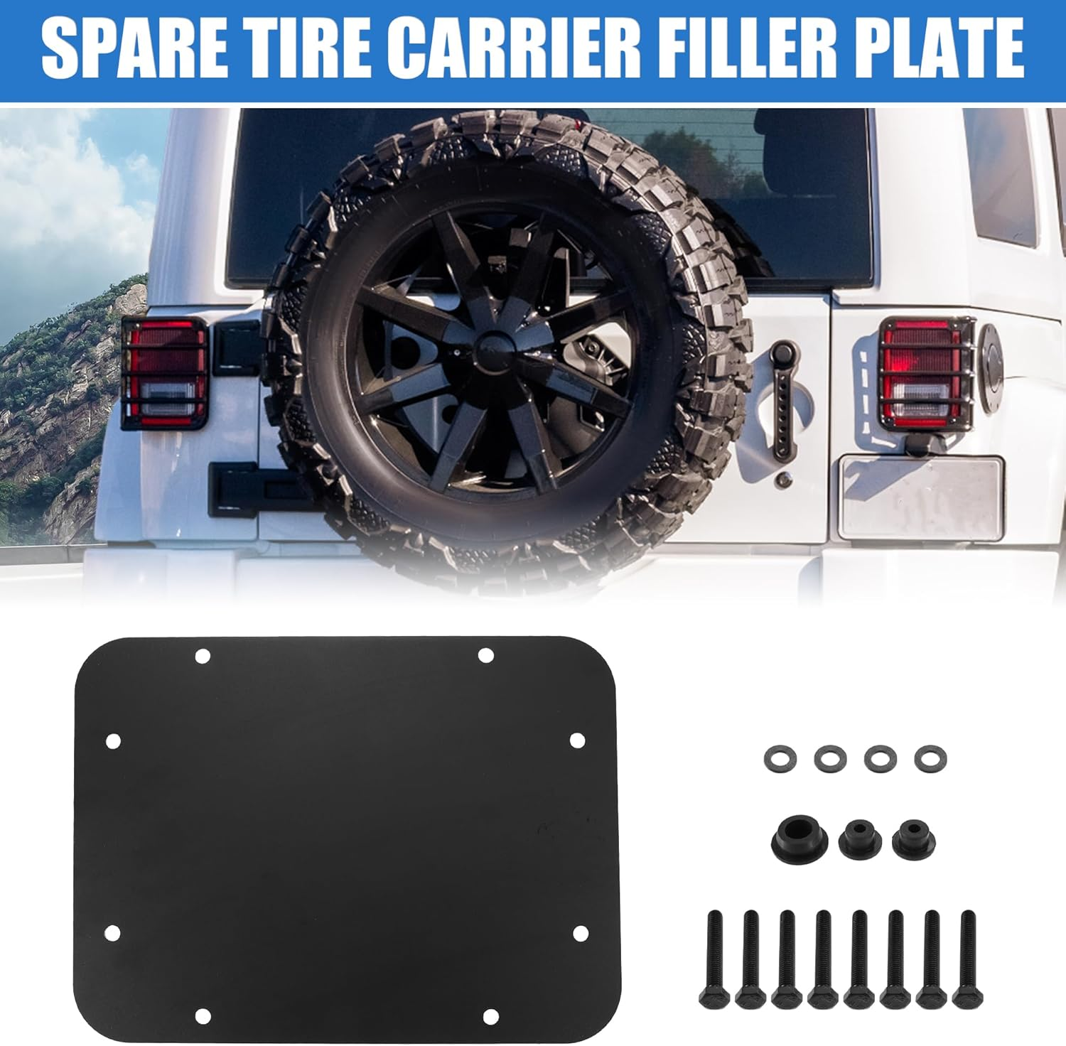 X AUTOHAUX Rear Spare Tire Carrier Delete Filler Plate with Tailgate Rubber Plug and Bolts for Jeep Wrangler JK JKU 2007-2018 Tailgate Plug Vent Plate Cover Metal image number 6
