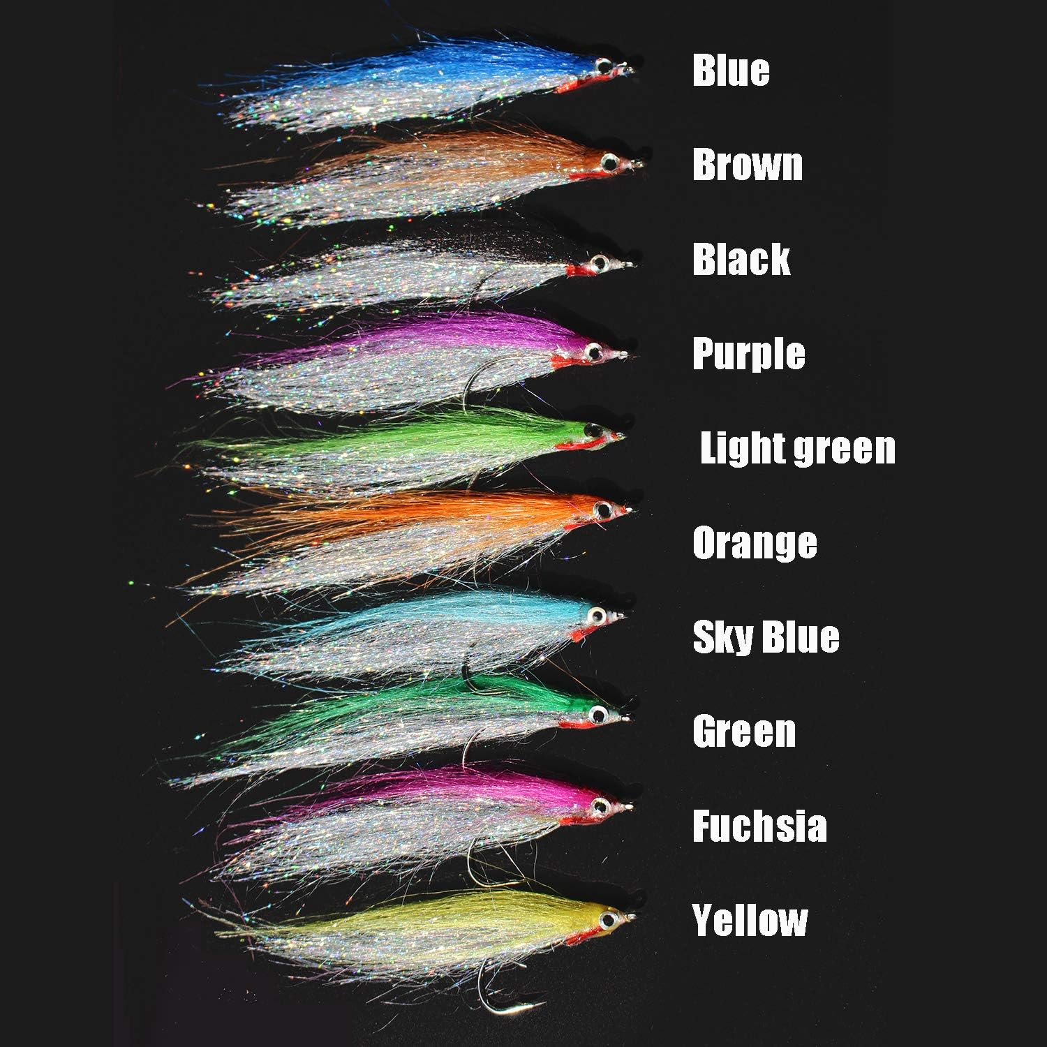 Tigofly 10 Pcs 10 Colors 1/0 4Cm High Carbon Hook Holo Silver Salmon Trout Sea Bass Steelhead Minnow Fly Fishing Flies Lure Set image number 2