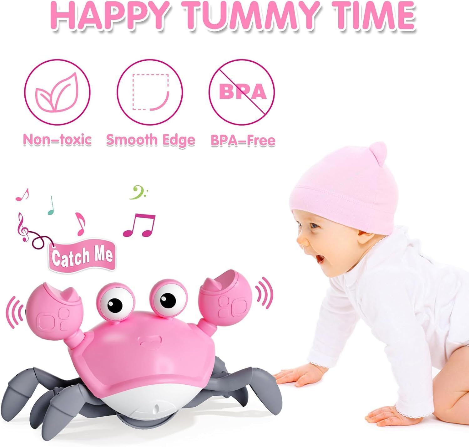 Crawling Crab Baby Toys 2.0, Tummy Time Crab Toys for Babies, Walking Crawly Crab with Sound&Speed Control for Infant Toddler 4 5 6 7 8 9 10 11 12 Boy Girl Birthday Gifts (Pink) image number 3