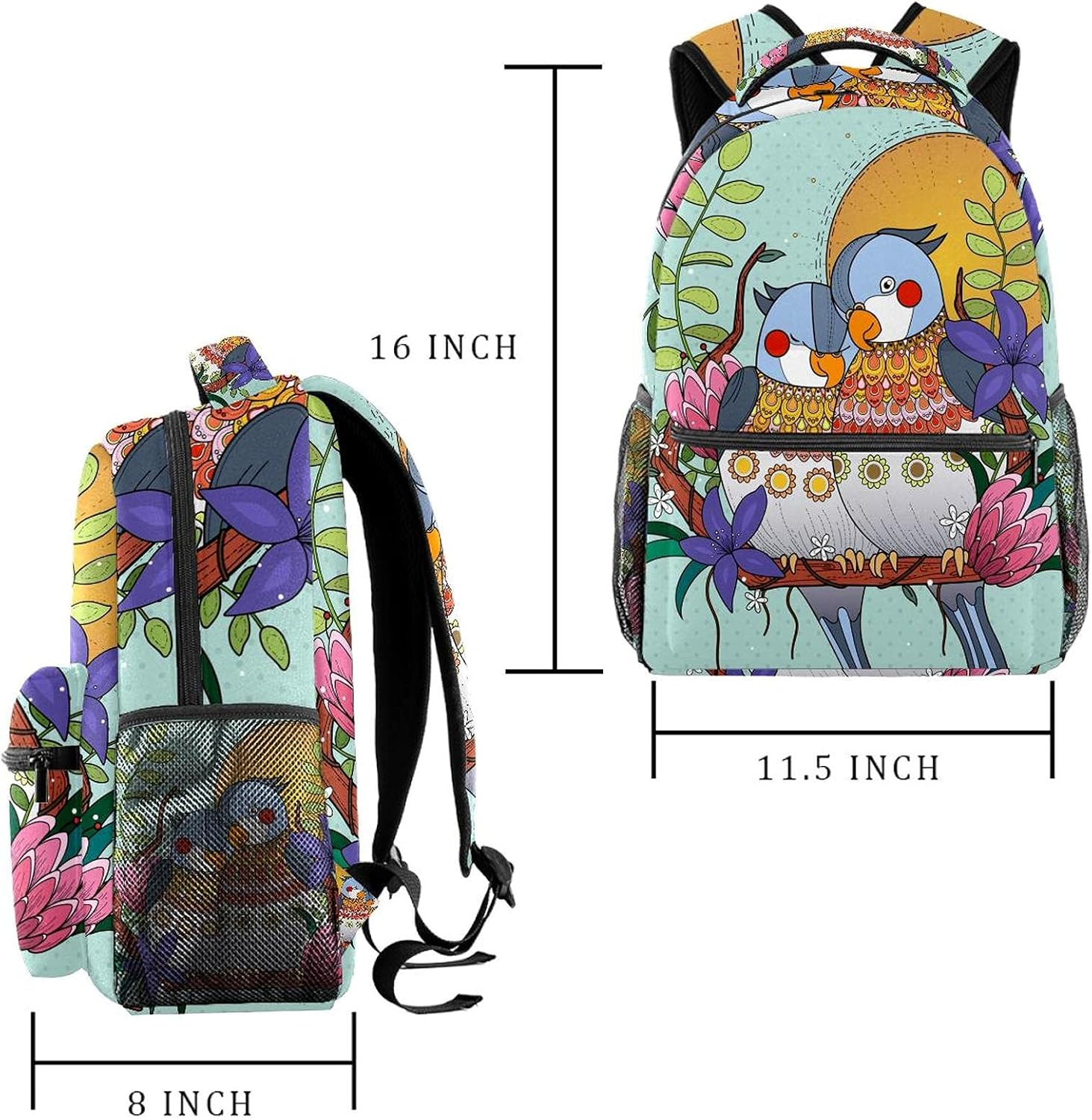 Parrots Animal Backpack Students Shoulder Bags Travel Bag College School Tote Backpacks image number 3