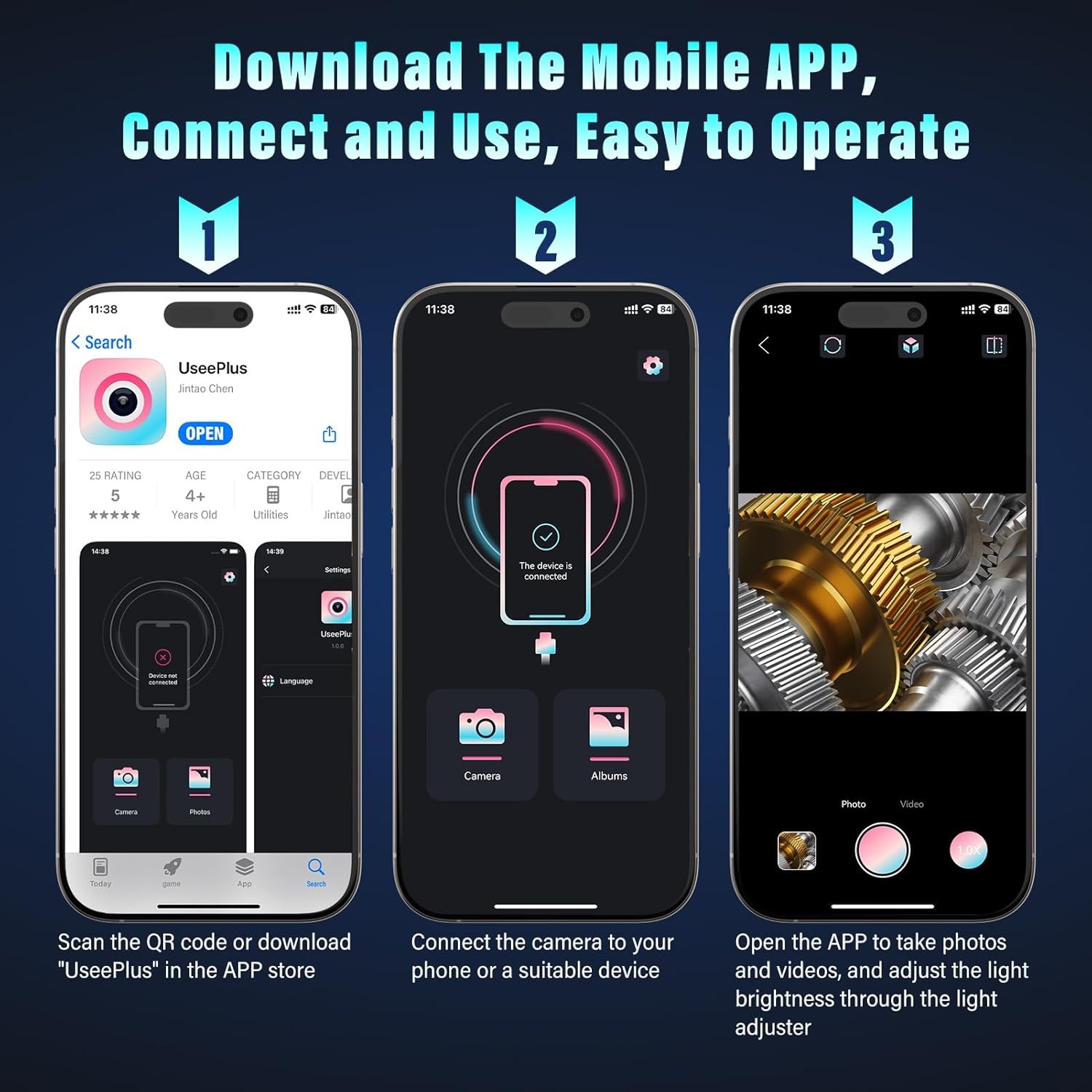 Endoscope Camera with Light, 1920P Dual-Lens HD Borescope Tools with 8 Adjustable LED Lights, 5.5Mm Snake Camera with 16.4Ft Semi-Rigid Cable, IPX67 Waterproof Inspection Borescope for Ios and Android