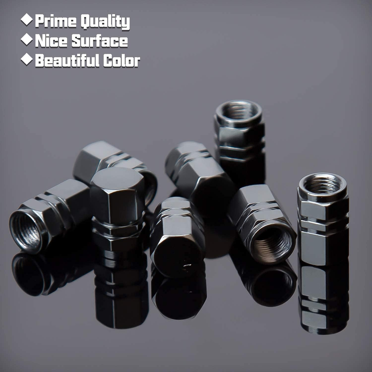 AIEX 8 Packs Aluminum Alloy Tire Valve Stem Caps with Gasket Universal Hexagon Valve Covers Replacement for Cars, SUV, Bike, Bicycle, Motorcycles, Airproof, Screw-On, Easy-Grip(Gun Grey) image number 3