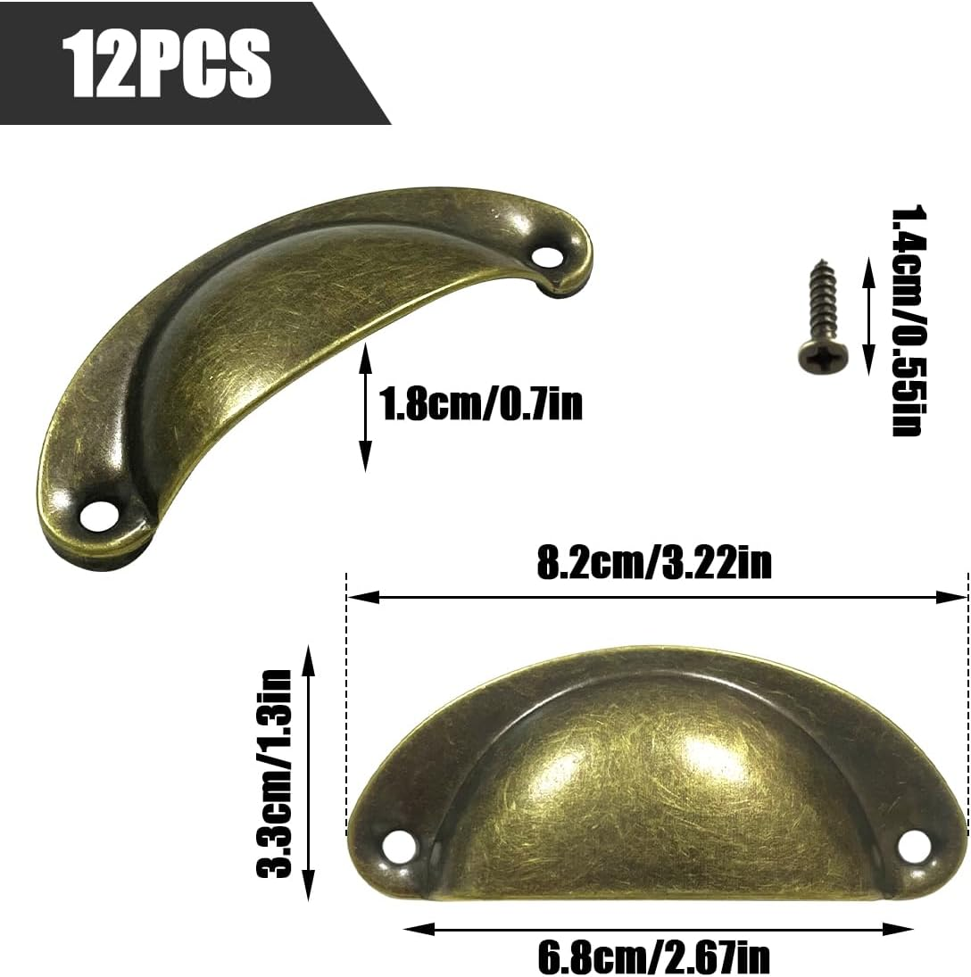 NILLOS Vintage Metal Cupboard Handles, 12 PCS Antique Bronze Half Moon Drawer Pulls for Kitchen, Cabinets, Wardrobe (Verdigris) image number 3