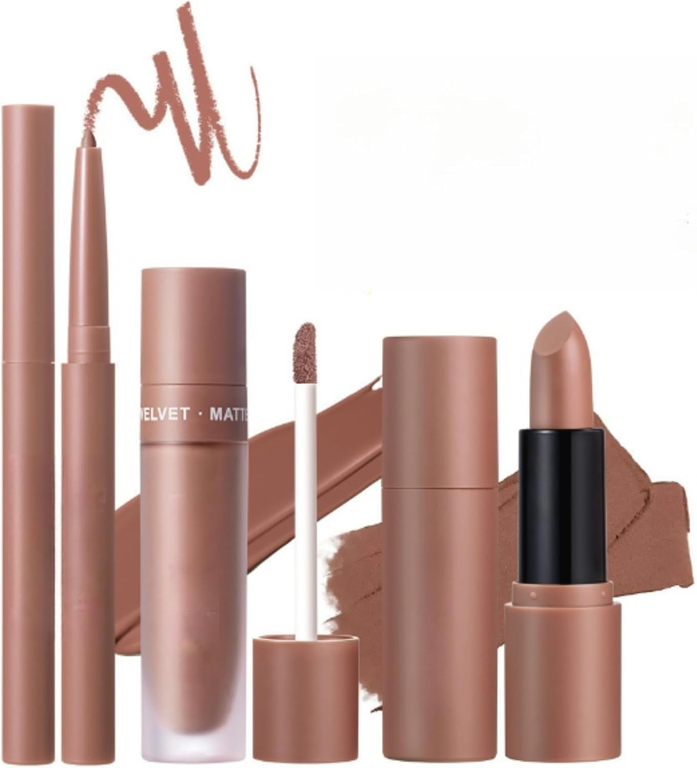 3Pcs Lip Set &ndash; Lip Liner, Lip Stain & Lipstick | Smudge-Proof, Long-Lasting Nude Brown#03 image number 5