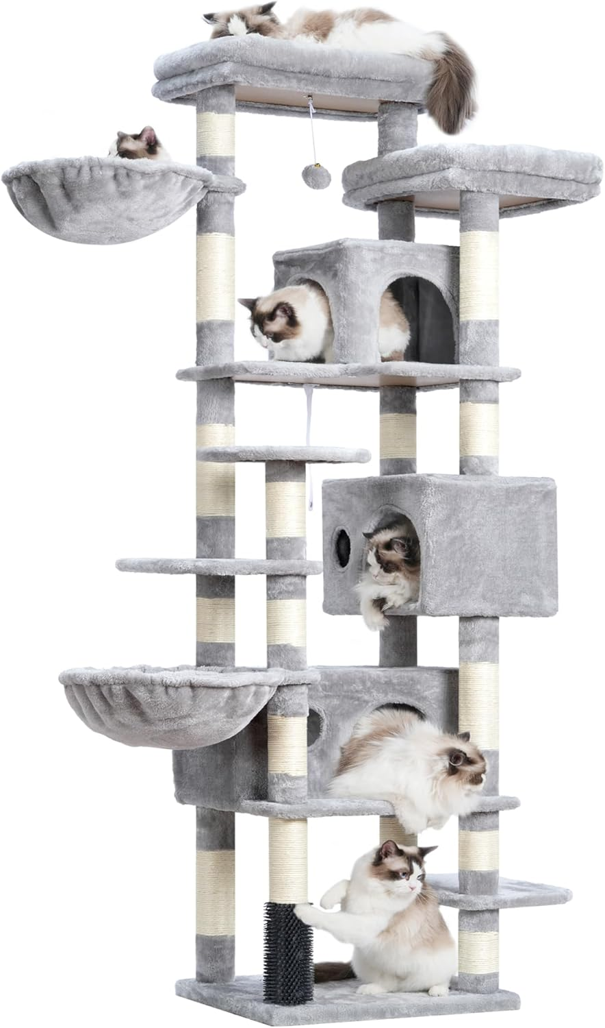 Hey-Brother Cat Tree, 188 Cm Multi-Level XL Large Cat Tower for Indoor Cats with Three Cat Condos, Two Large Top Decks and Cat Hairbrushfor Kittens, Cats and Pets, Smoky Gray MPJ035-MG