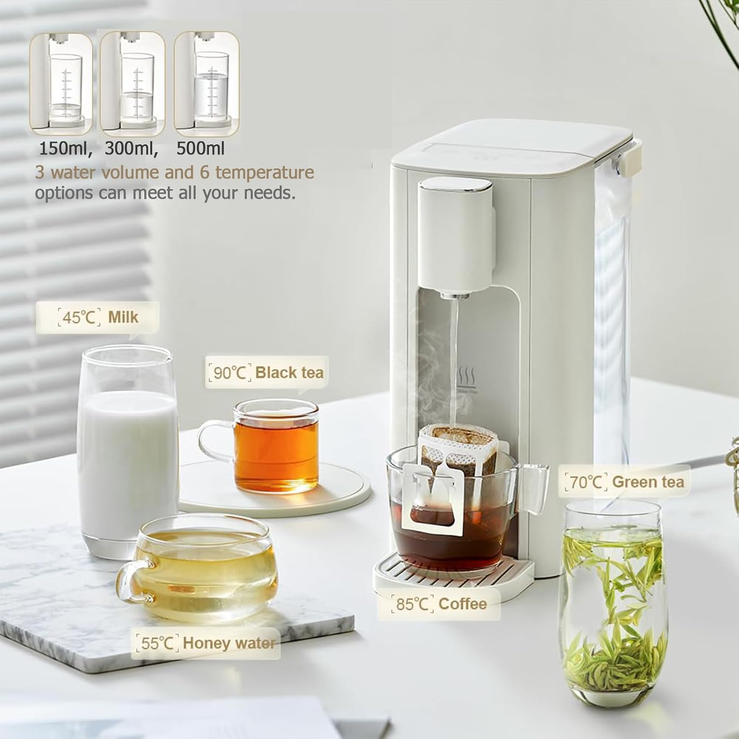 Bear Instant Hot Water Dispenser, Adjustable 6 Temperatures & 3 Water Outputs, 2200W Fast Boil, for Tea, Coffee and Baby Formula, 3L Water Tank, One-Click Self-Cleaning image number 3