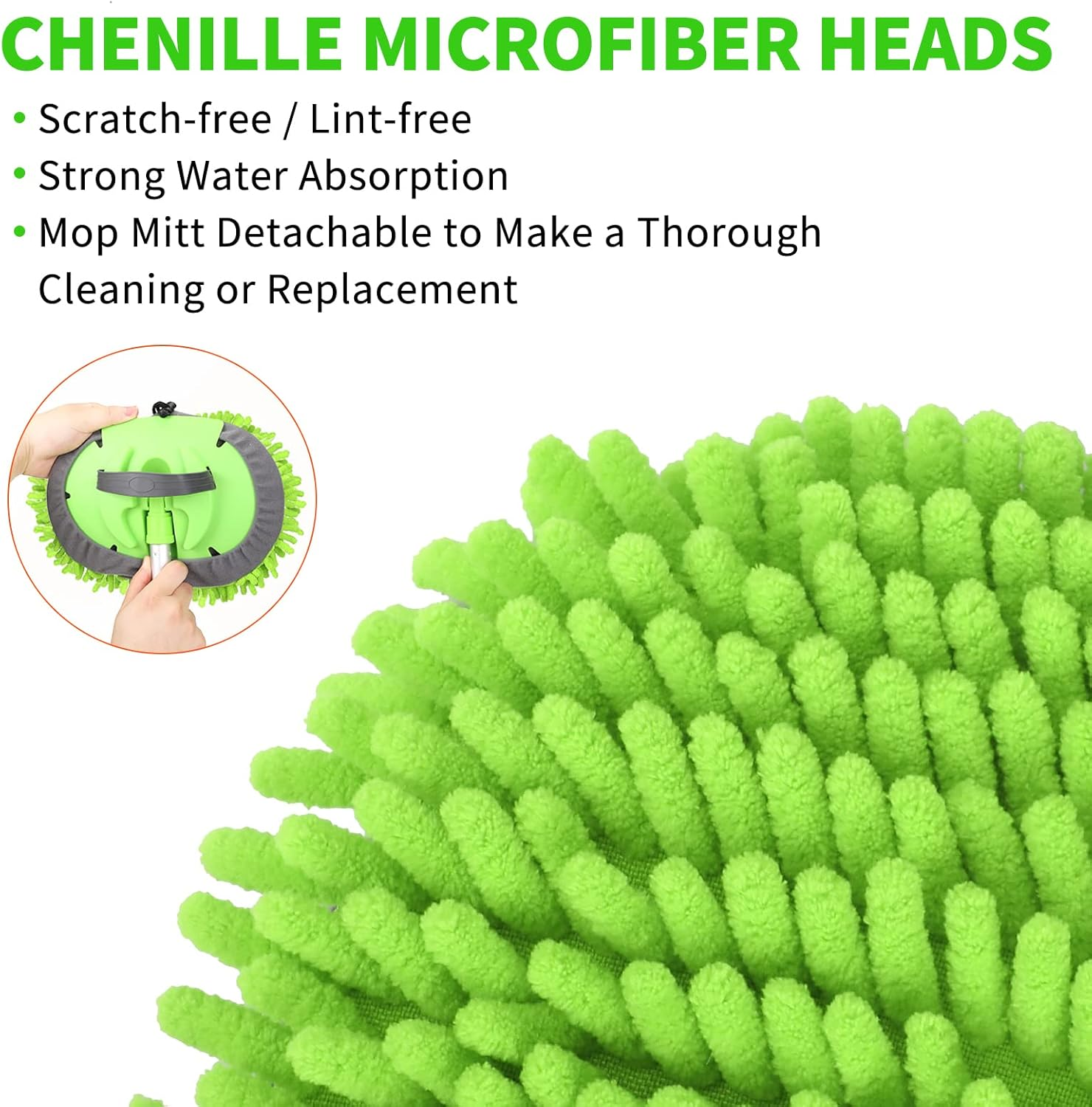 Wontolf 62'' Car Wash Brush with Long Handle Chenille Microfiber Car Wash Mop Car Washing Brush Cleaning Kit Car Wheel Tire Brush Microfiber Towels Cleaning Cloth for Cars RV Truck Boat 9PCS