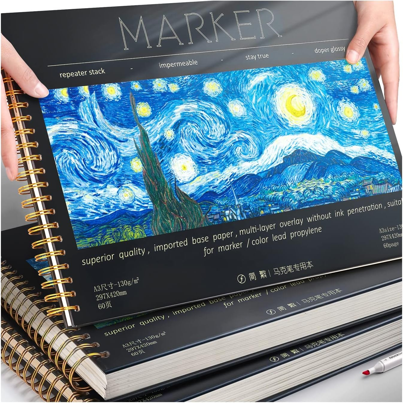 Marker A4 Landscape Hardback Sketch Book 60 Sheets 110GSM, with Spiral Bind, This Pad Is Great as Marker Pad Alcohol-Based or Water-Based, as Well as Pencil Sketching image number 4