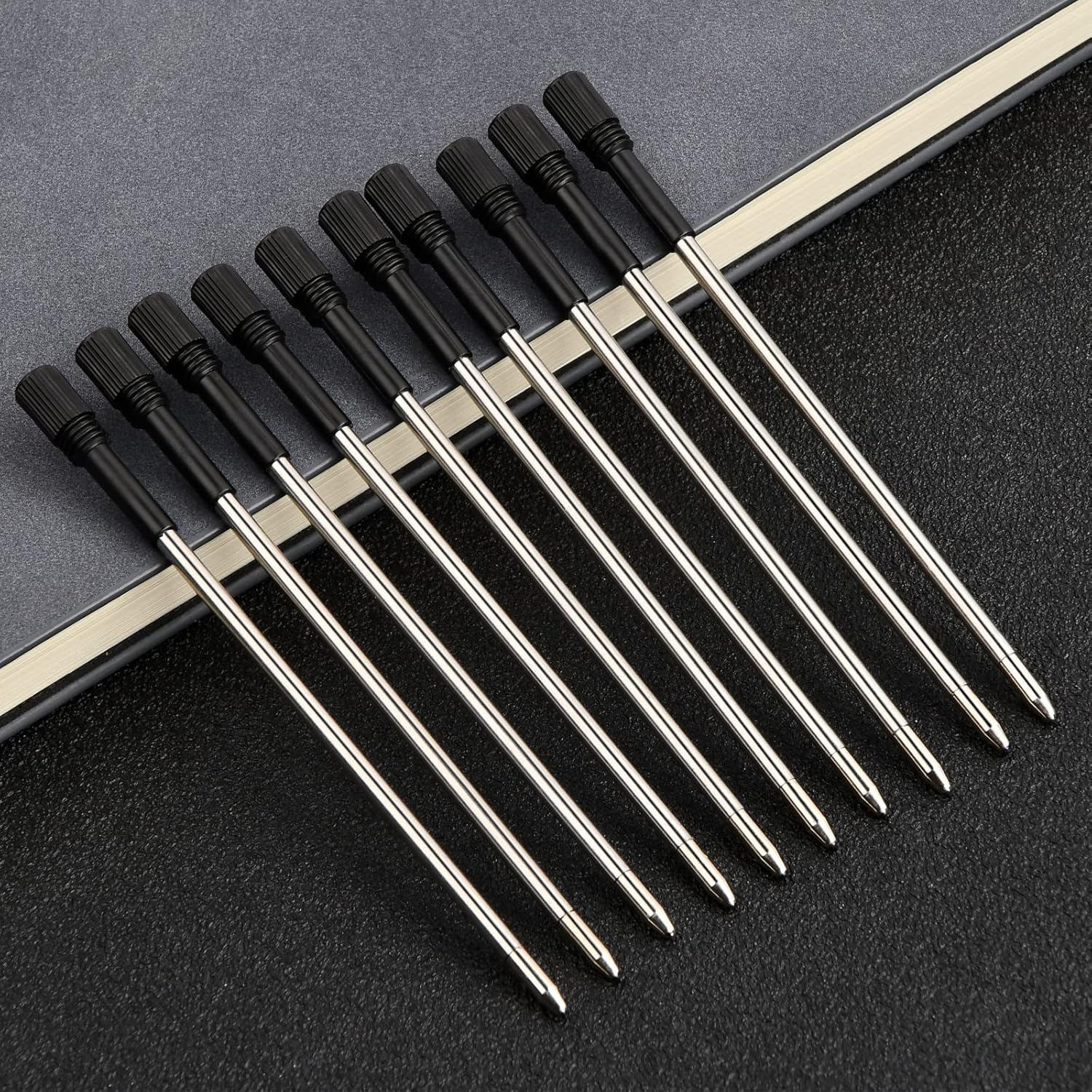 Pack of 20 Ballpoint Pen Refills Black Metal 8 Cm Long Interchangeable 1 Mm Tip Smooth Writing Refills Black Ink for Office School Home image number 3