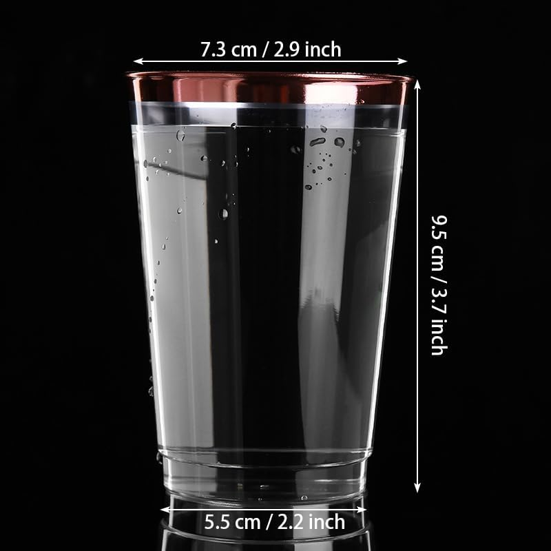 50 Pcs Plastic Tumbler Cups,10 OZ Clear Tumblers with Rose Gold Rim,Reusable Elegant Party Cups for Holiday Gathering & Parties