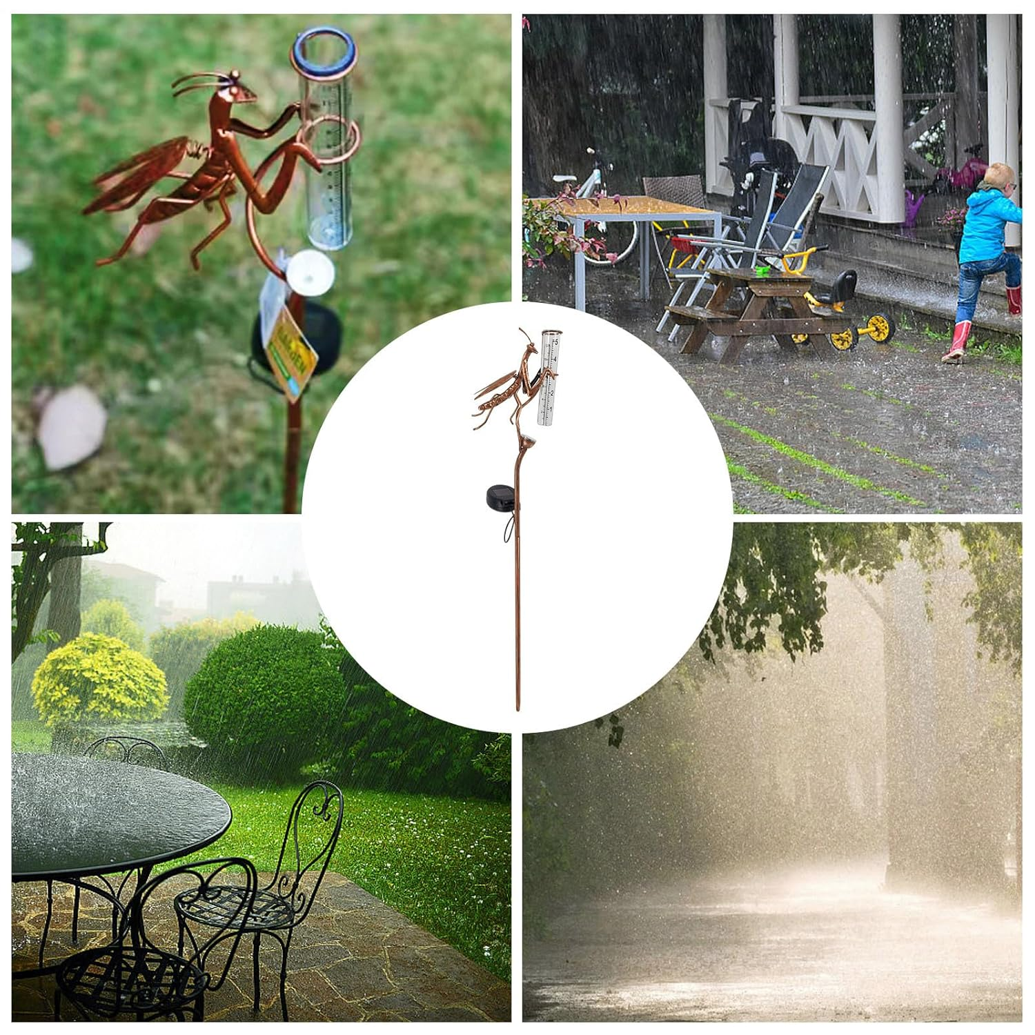 Weather Gauges | Solar Powered Lighted Rain Gauge | Multi-Functional Rain Measure Gauge, Decorative for Pathways, Patio image number 6