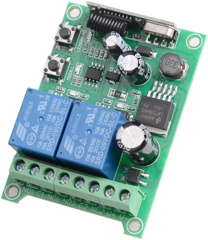 DC 12V Universal Wireless Remote Control Switch 433Mhz 2CH 10A Relay Receiver Module with 2 Channel Remote Transmitter DC 24V 36V 48V Wireless Switch for Various Wireless Controls