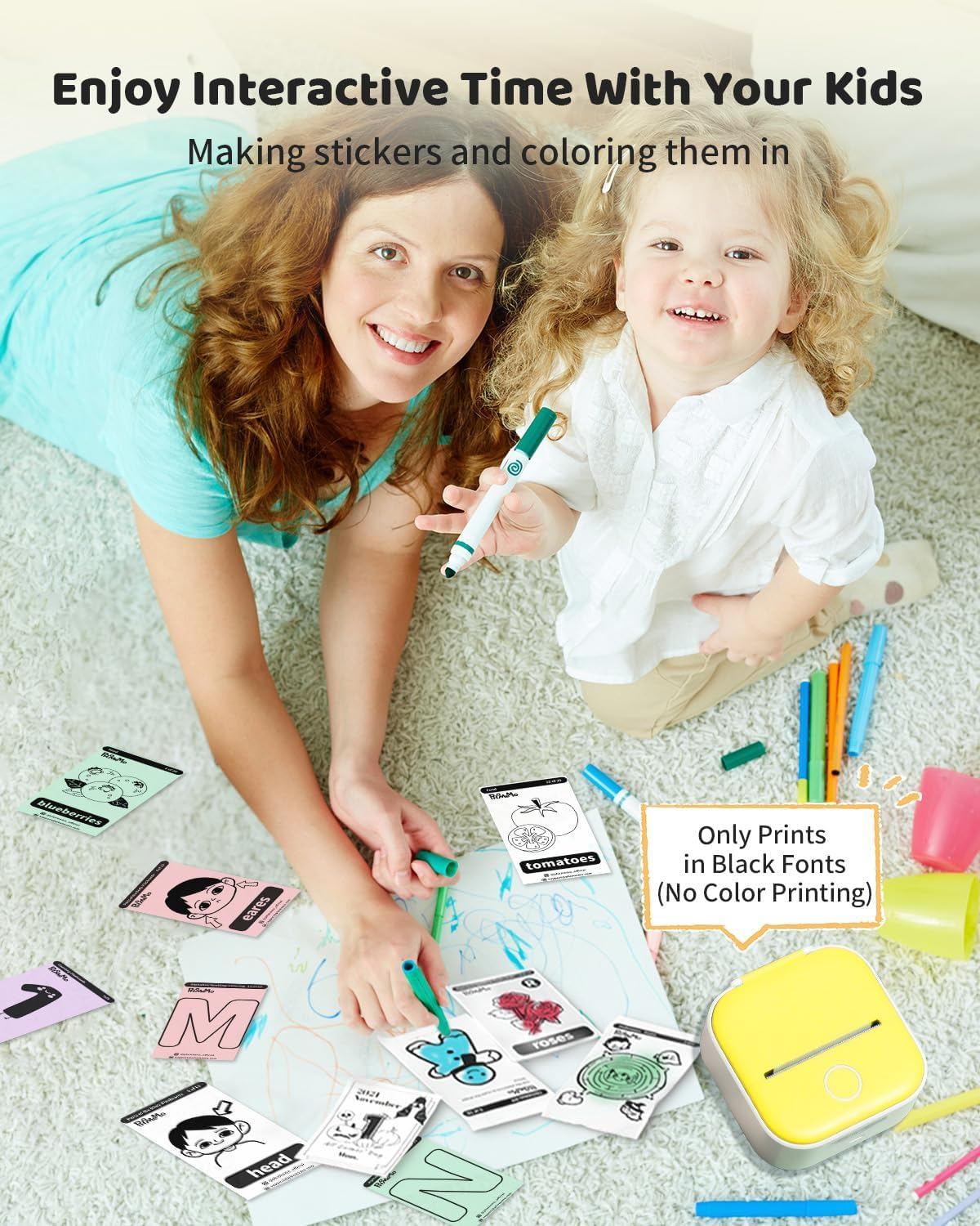 Mini Sticker Printer, T02 Print Pods Mini Printer, Sticker Maker Machine with 1 Roll Paper, Bluetooth Thermal Inkness Sticky Note Maker for Sticky Scrapbook, Journal, Note, Diagrams image number 4