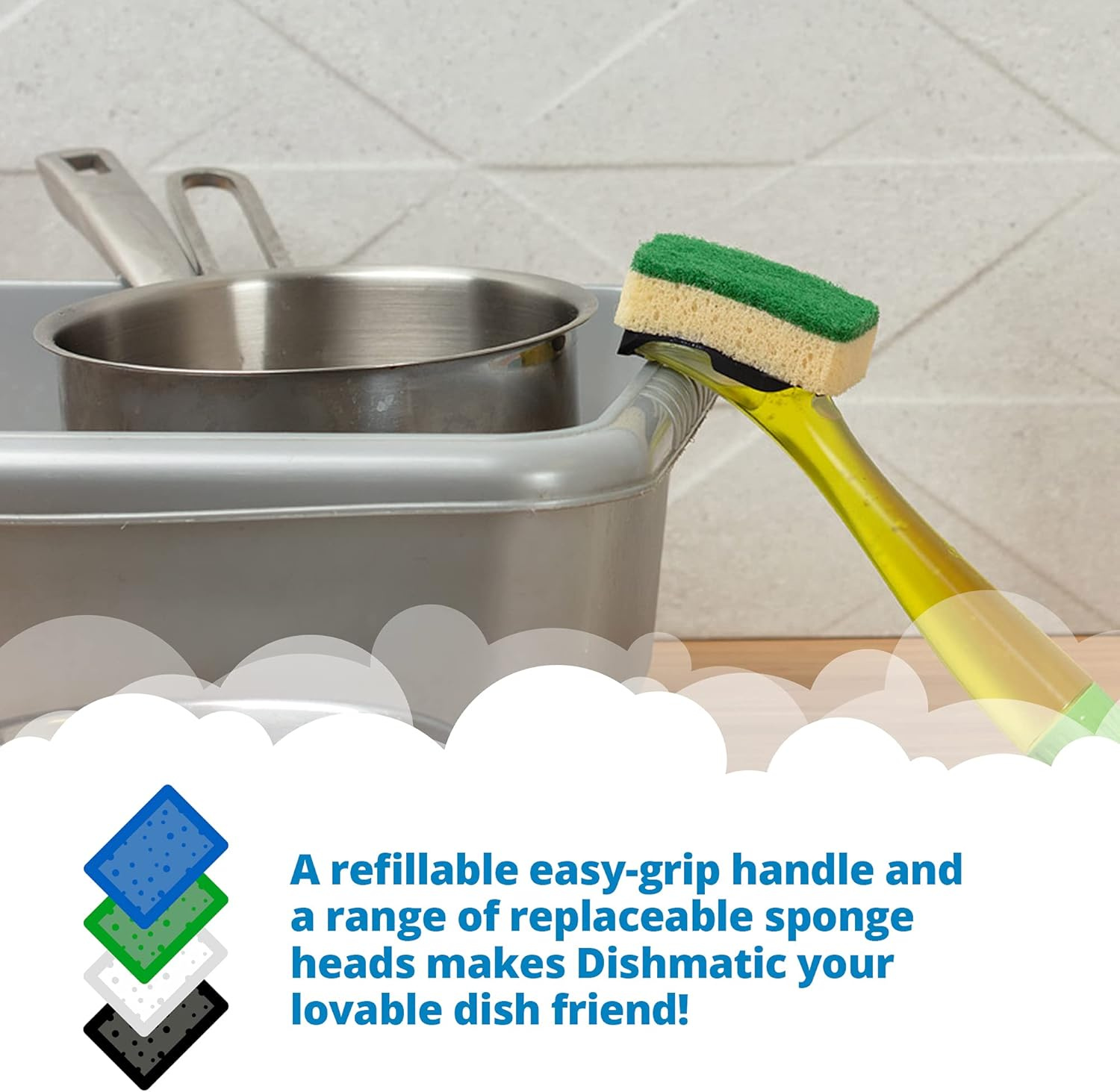 Dishmatic Bonus Pack 1 Fillable Handle and 6 Green Sponge Refills