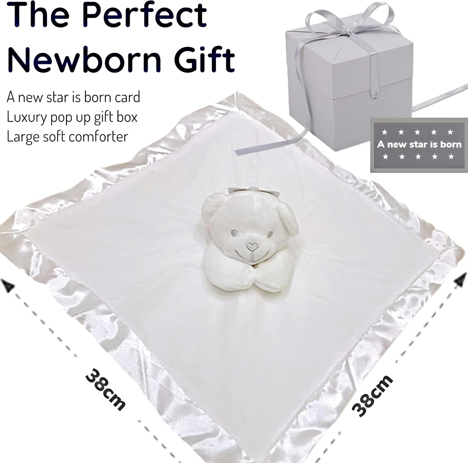 BUSHBABY &lsquo;A New Star Is Born' New Baby Comforter Blanket in Gift Box, Plush Animal Teddy Bear Soft Toy for Newborn Girls Boys (Neutral/Unisex White) image number 4