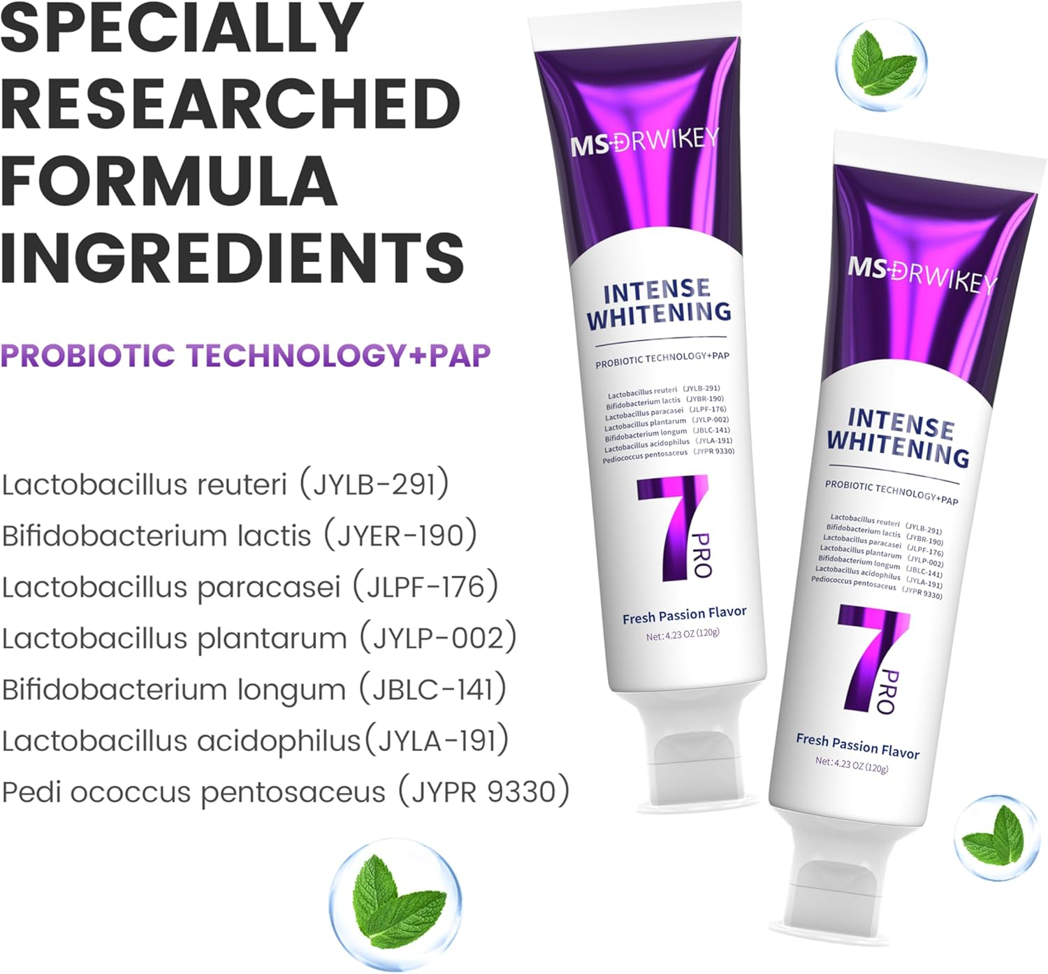 MSDRWIKEY 7Pro Popping Bead Whitening Toothpaste (2Pcs) + SP-6 Cooling Toothpaste (1Pc) &ndash; 3-Pack Powerful Whitening & Long-Lasting Fresh Breath with 7 Probiotics for Healthy Oral Care - Blue*2+Purple image number 3