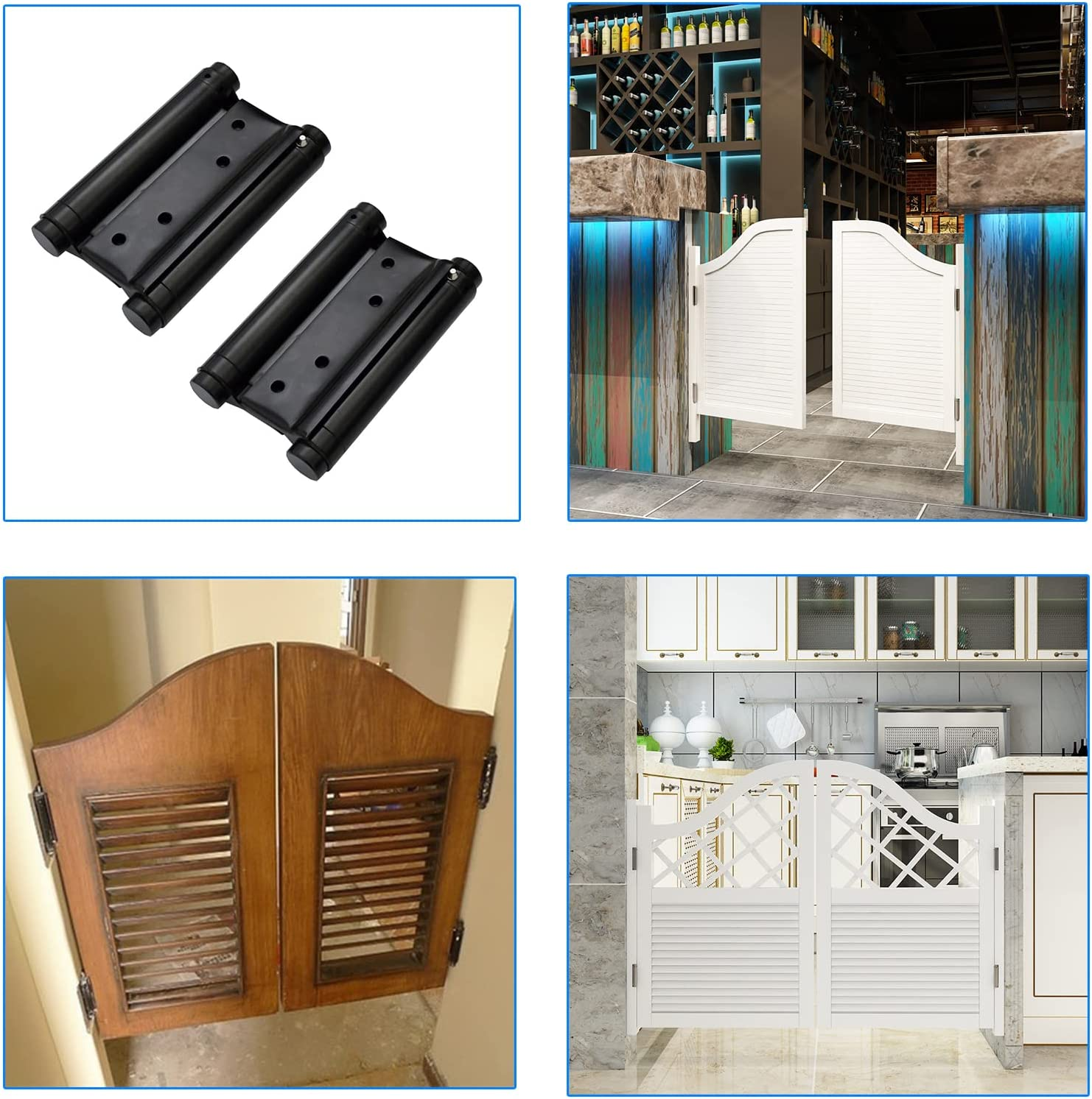 2Pairs 4Pcs 4'' Stainless Steel Matte Black Double Action Spring Door Hinge for Saloon Cafe Door Shop