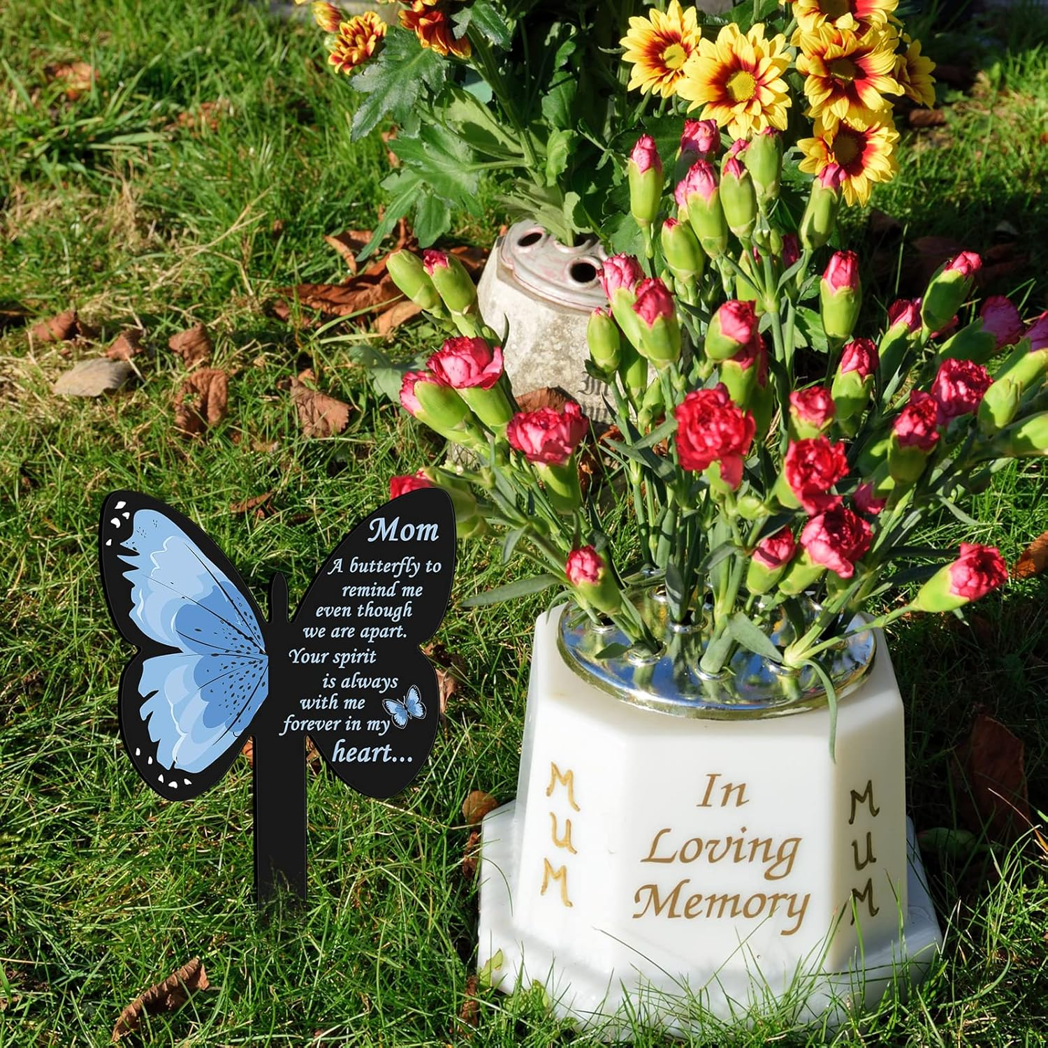 Geosar Mom Memorial Stakes Cemetery Grave Plaque Stake Markers Memorial Butterfly Plaques for Outdoors Sympathy Garden Stake Acrylic Waterproof Garden Grave Decoration(Elegant Style) image number 5