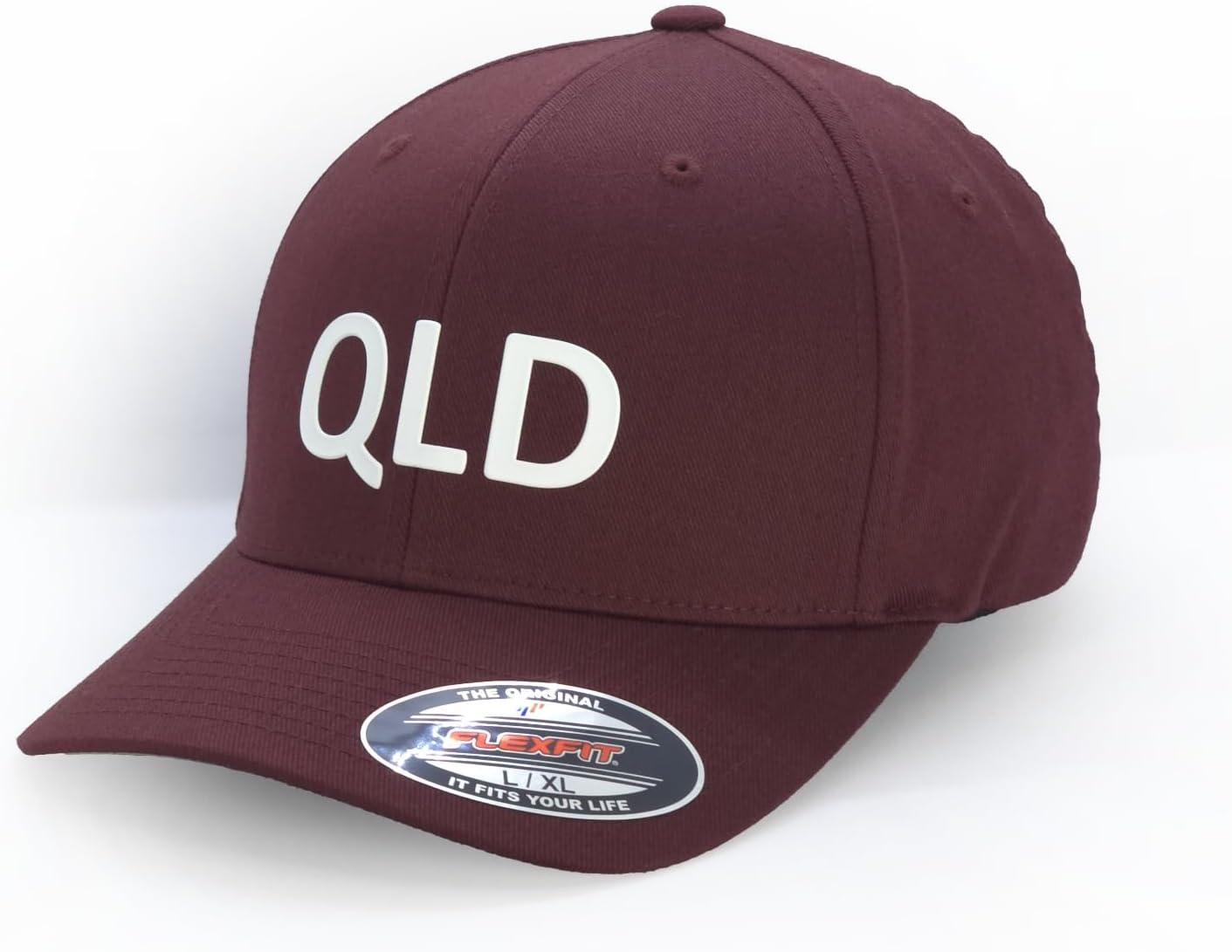 QLD Supporters Cap, Flexfit 6277 Wooly Combed Baseball Cap, Acrylic-Wool, Flexfit Technology, 6-Panel, Silver Undervisor, Stretch Fitted, Premium Mid-Profile, Maroon image number 3