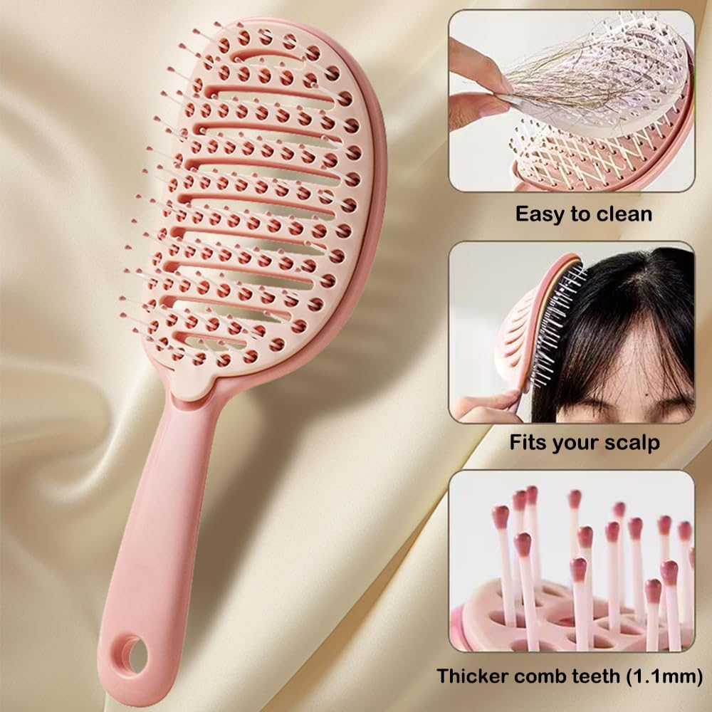 Self Cleaning Hair Brush, Easy to Clean, Curved Vented Detangler Brush for Faster Blow Drying for Women Men Kids, Wet & Dry Hair (Pink) image number 1