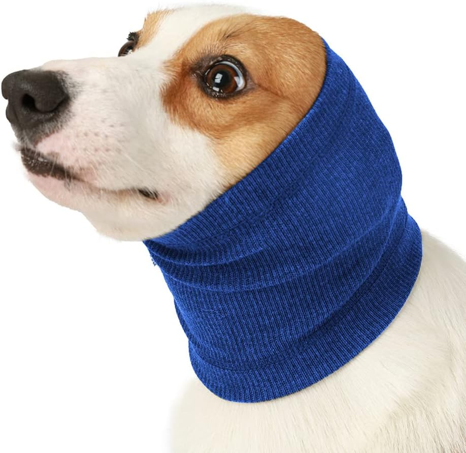Gigicloud Pet Hoodie, Snood Neck and Ears Warmer, Comforting Headgear Anti-Fright Ear Muffs for Dogs, Thunder Noise Protection, Anxiety Relief Calming, Blue S image number 1