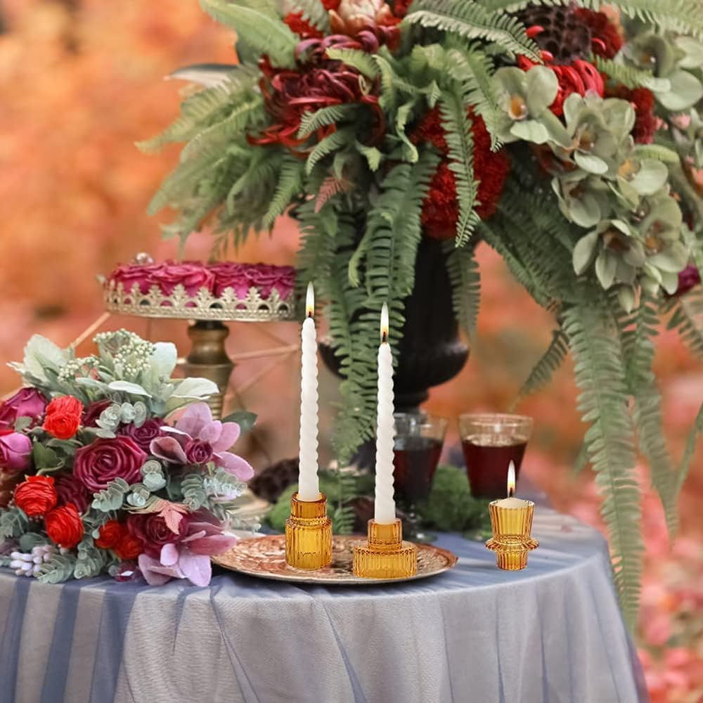 Maxblaster Amber Glass Candle Holder, 3Pcs Conical Glass Candle Holders for Taper Candle Stand, Elegant Dinner Party Decorations, Candlestick Holders for Wedding, Festival, Dinning&Party - Transparent image number 3