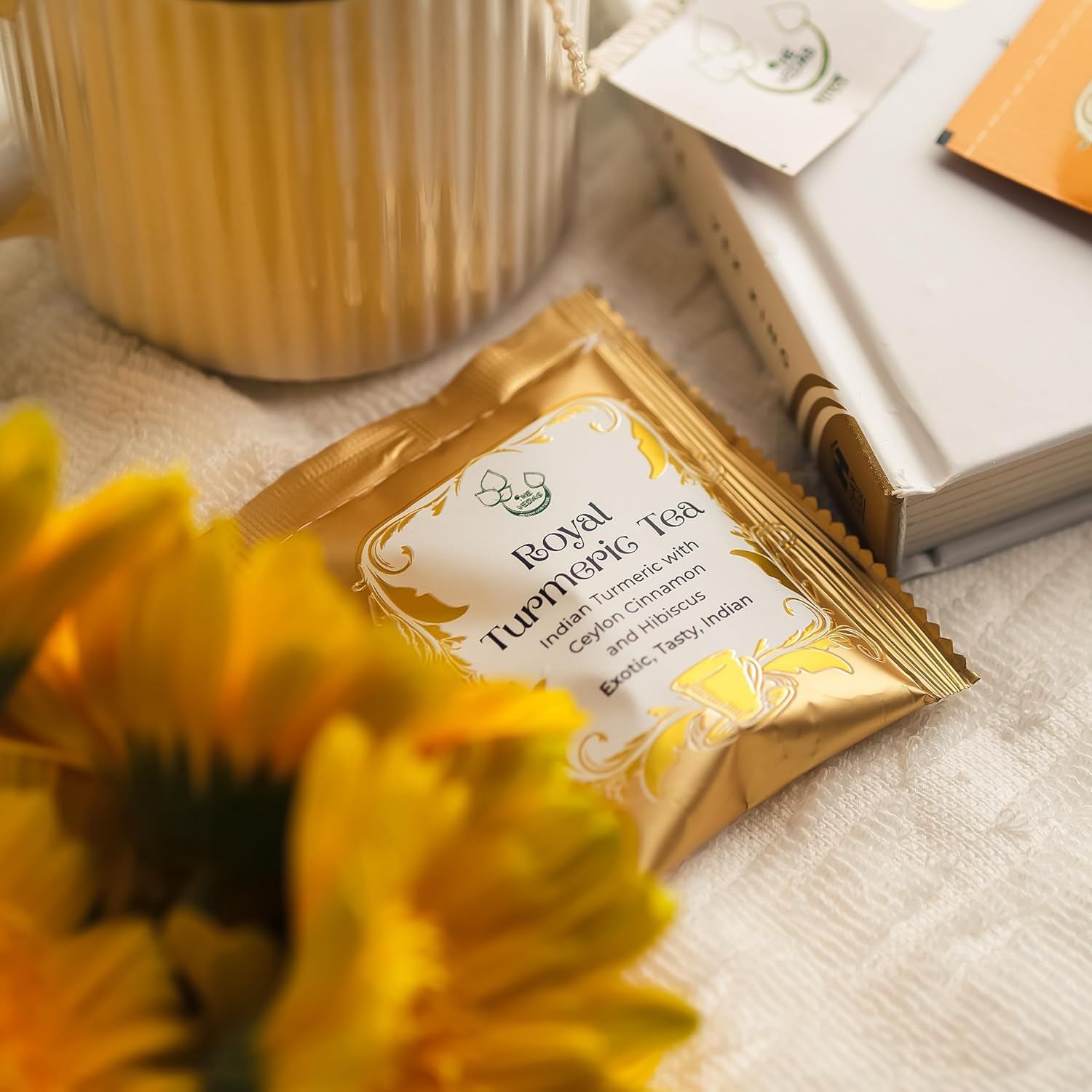 THE VEDAS Royal Turmeric Tea | Herbal Tea | Biodegradable Cotton Teabags | 20 Tea Bags image number 2