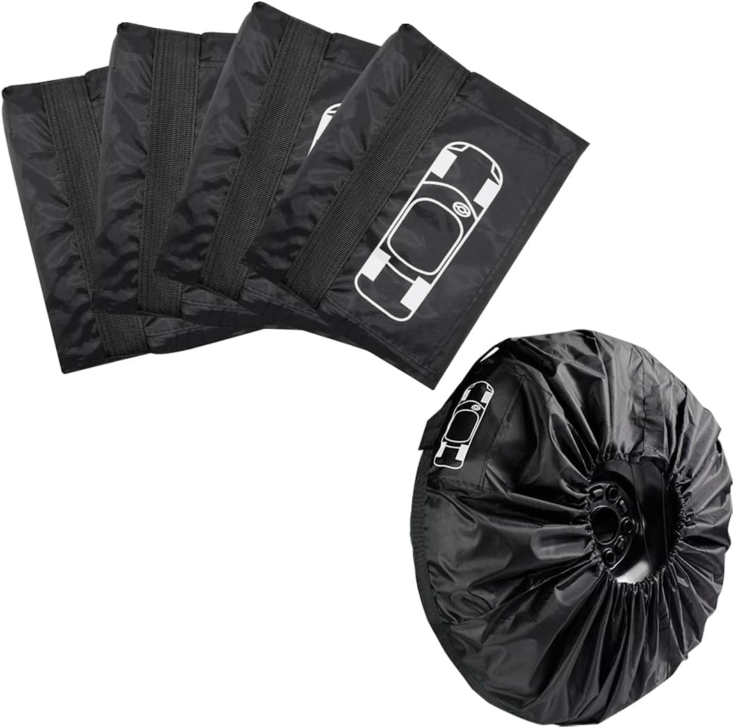 JNNJ 4 Pieces Cover Tyre Storage Bag, Car Replacement Tyre Covers, Wheel Tyre Cover, Waterproof Dustproof Car Wheel Protection, Cars Universal Replacement Tyre Protector Accessories (Red)