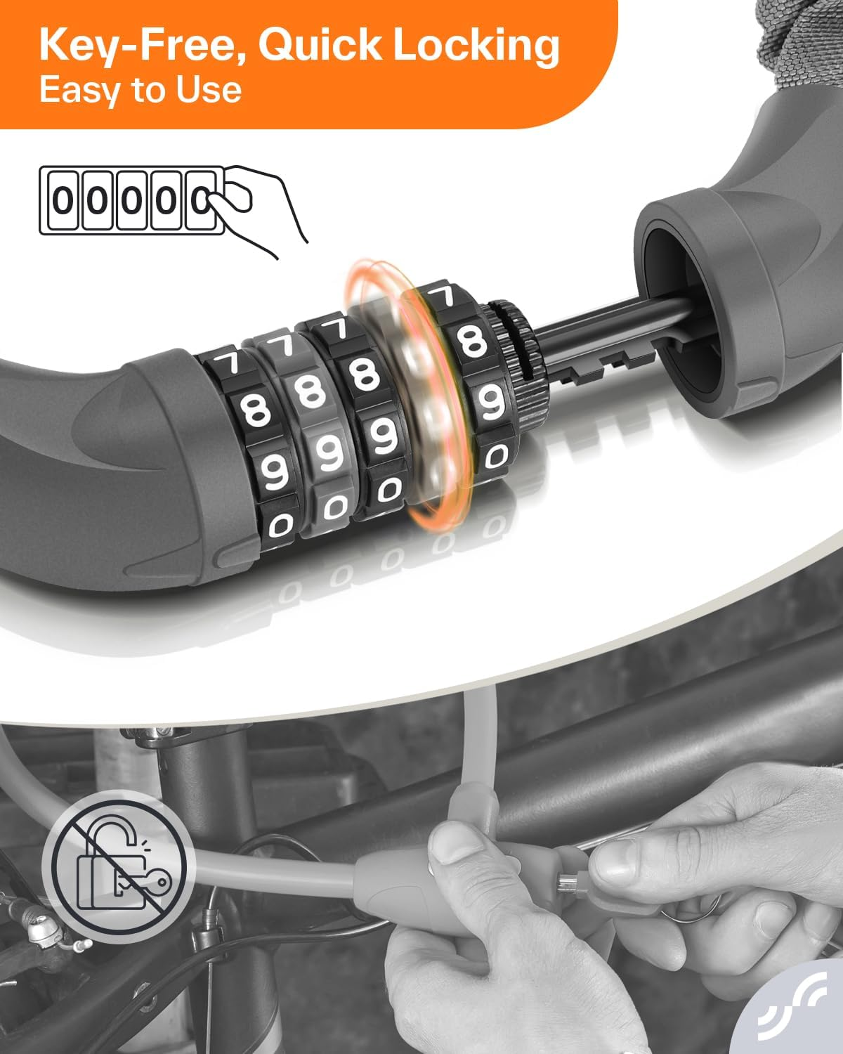 Sportneer Bike Lock: 1.1M Long 6Mm Thick - 5 Digit Combination High Security anti Theft Bike Chain Lock - Heavy Duty Bicycle Lock for Bike Motorcycle Scooter image number 5