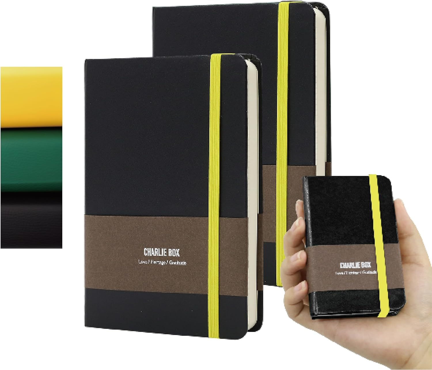 TUNJILOOL A7 Leather Journal Notebook - 2Pack Dotted/Grid/Blank Pages, 100GSM Thick Paper, Water-Resistant Cover, Elastic Closure & Inner Pocket (Black) image number 1