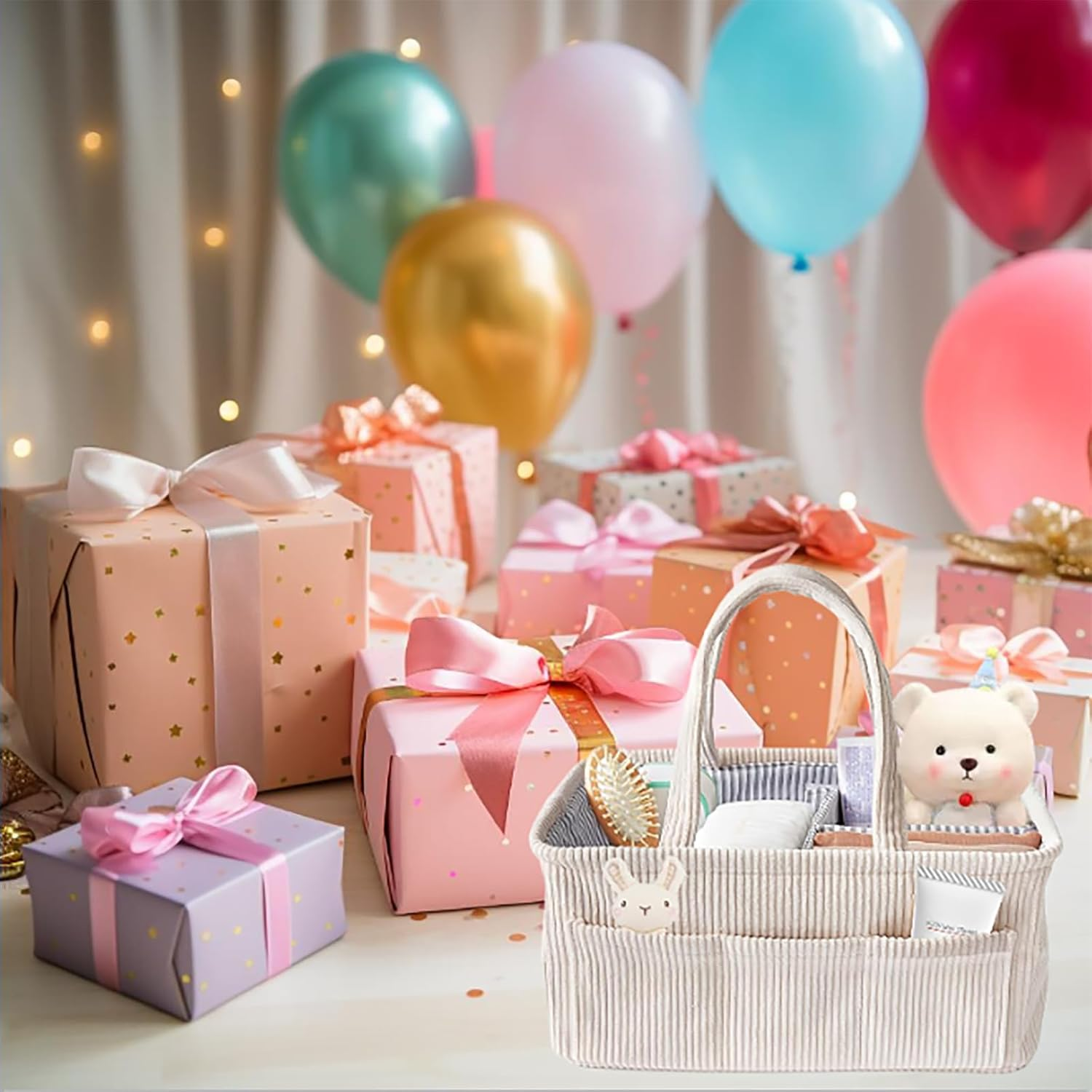 ZOTIKA Baby Nappy Caddy Diaper Caddy Organizer, Baby Storage Basket for Diapers and Wipes, with Removable Inserts Nursery Storage Basket, Baby Shower Basket, 38 X25 X18 CM (Beige) image number 1