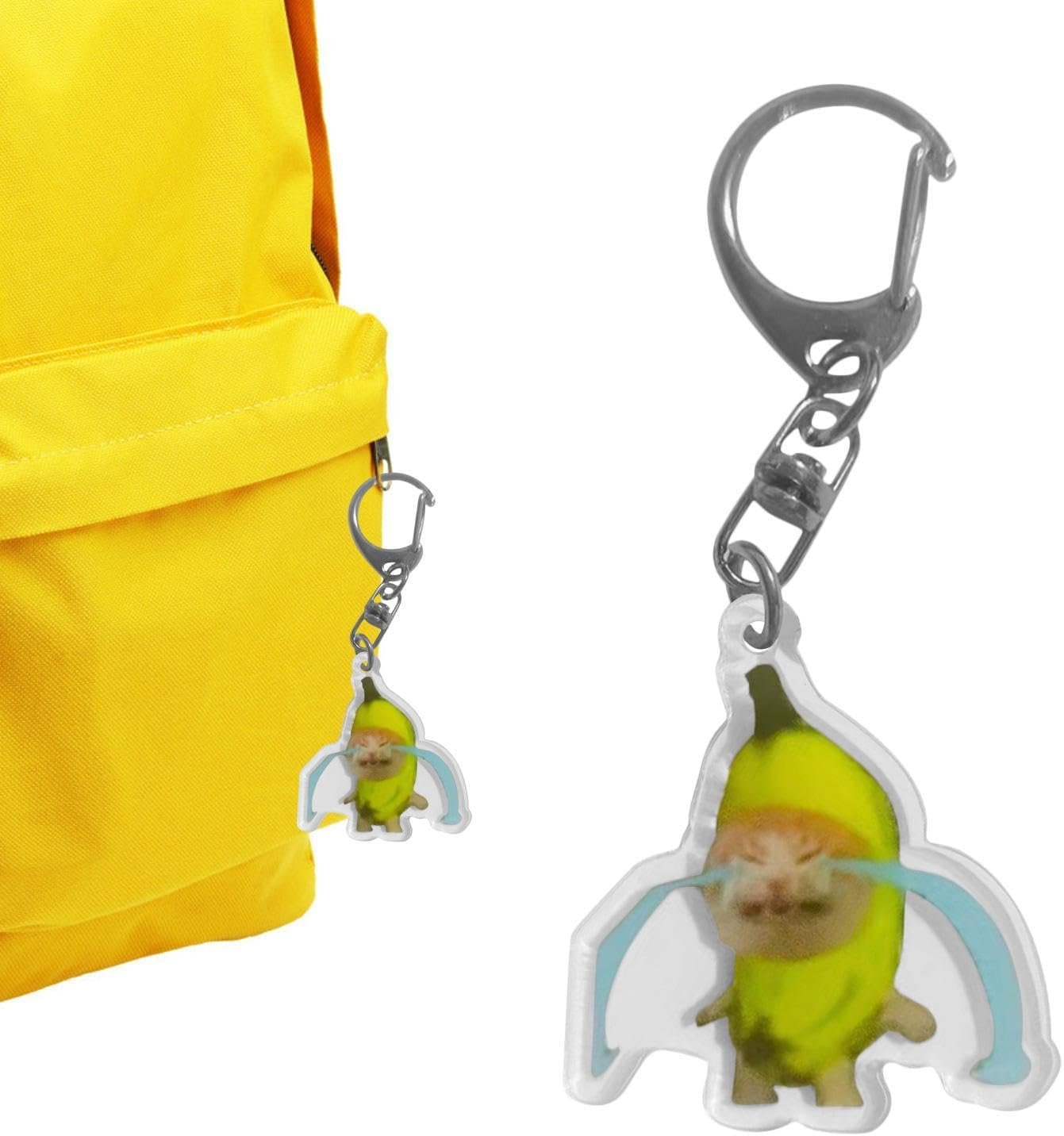 Cat Key Chain,Transparent Key Hooks with Banana Cat Print - 2D Acrylic Keychain Clicker Toy with Lanyard for Car Keys, Backpacks, Hand Bags, Kids and Adults