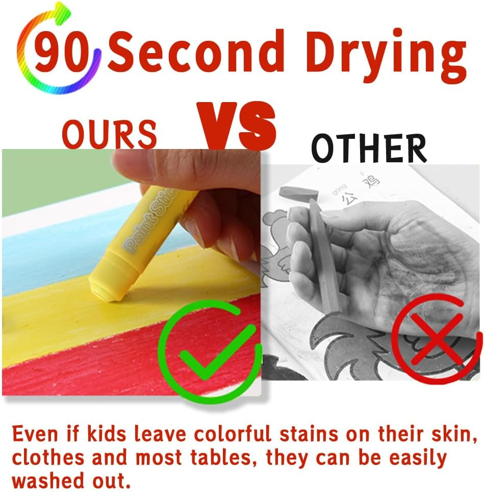 24 Colors Tempera Paint Sticks, Washable Paint Sticks for Kids, Quick Drying and No Mess Crayons for Arts Supplies, Paint Crayons for Kids, Suitable for Paper Wood Canvas Stone image number 6