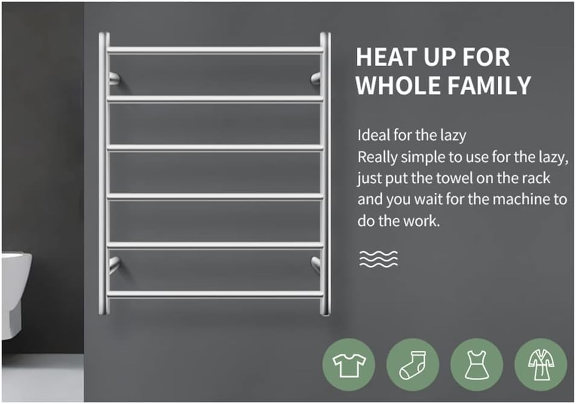 Bathroom Heated Towel Rail 6 Bars round Stainless Steel Electric Heated Towel Energy-Saving Heated Towel Rack Holder Wall Mounted 70W SAA Certificate (Chrome) image number 6