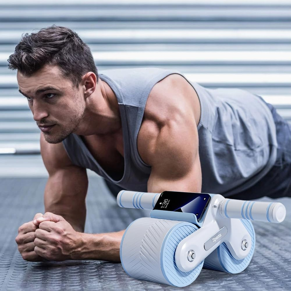 Ab Roller Wheel,Abdominal Trainer,Automatic Rebound Ab Wheel,Abdominal Exercise Equipment,For Home Gym Core Fitness,Ab Workouts and Strength Training, for Bodybuilding Workout, with Mat