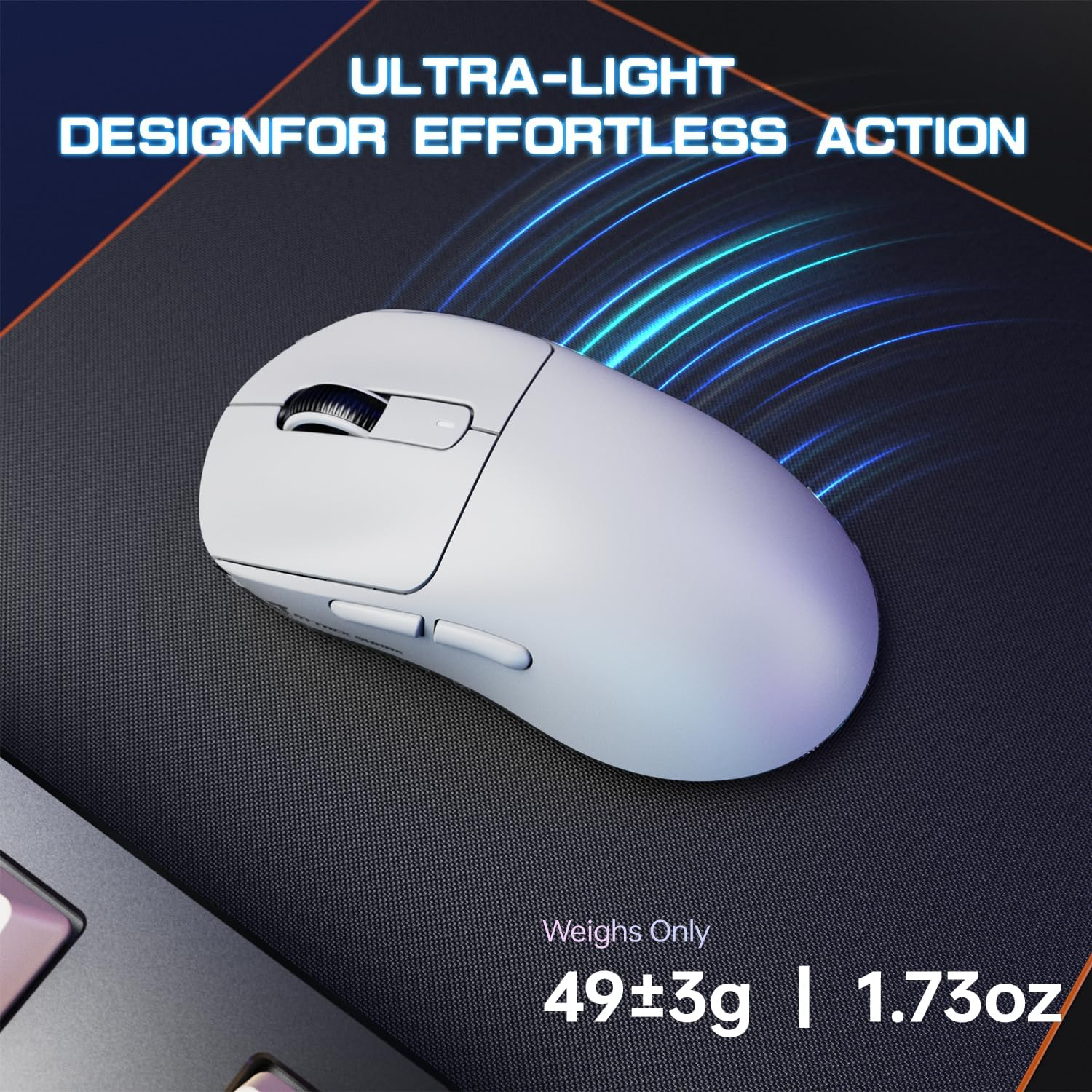 ATTACK SHARK X3MAX Wireless Gaming Mouse,Pixart PAW3950 Gaming Sensor,Up to 42K DPI,100 Million Micro,49G Lightweight Tri-Mode(Bt5.2/2.4Ghz/Wired) Mice with Coiled Cable-White image number 3