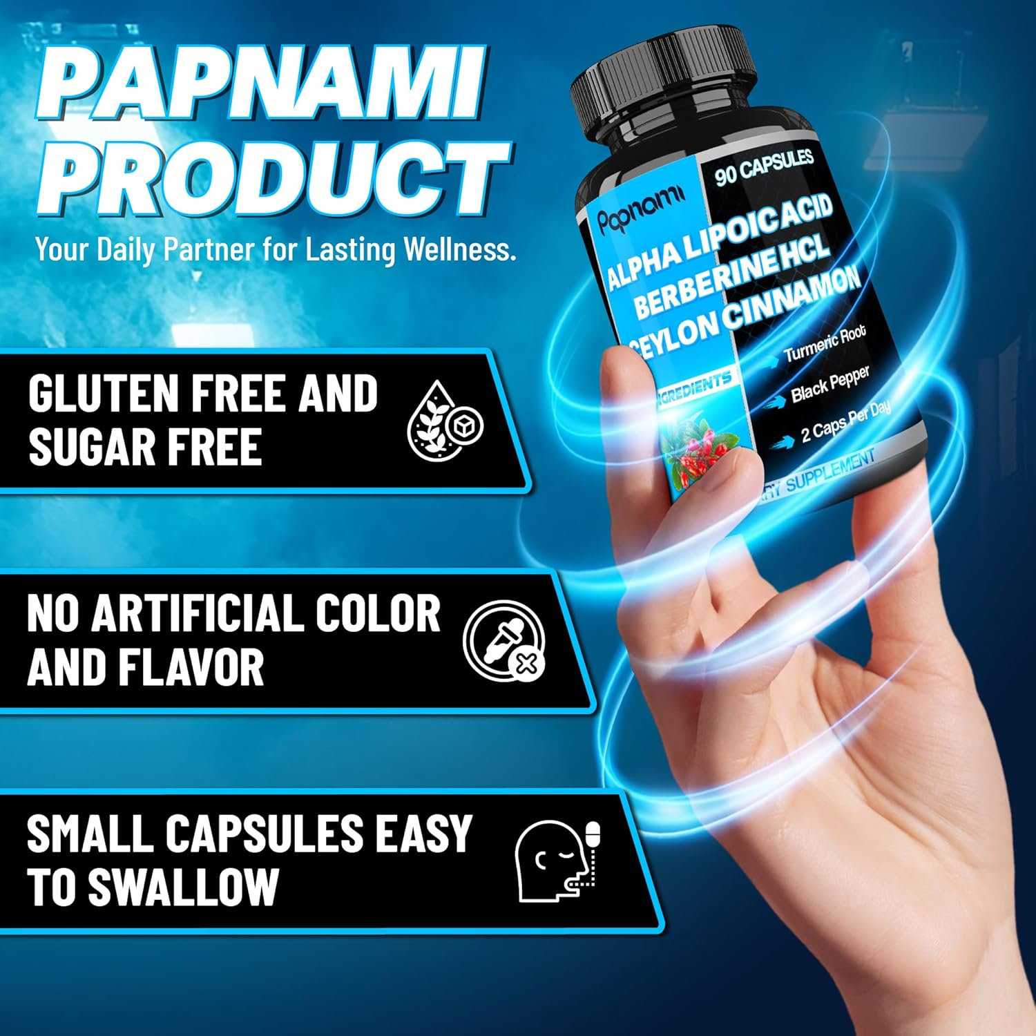 Papnami 5-In-1 Alpha Lipoic Acid Supplements | Blended with Berberine Hcl, Ceylon Cinnamon, Turmeric & Black Pepper | Support Natural Antioxidant | 90 Count image number 5