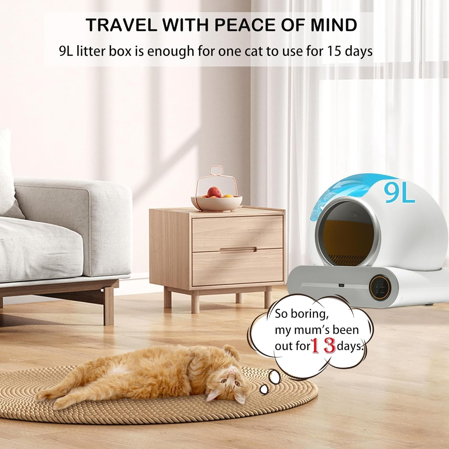 MINYII Self Cleaning Cat Litter Box with Mat & Baffle Plate, 65L+9L Large Capacity, Smart Automatic Cat Litter Box for Multiple Cats, APP Control/Low Noise/Integrated Safety image number 2