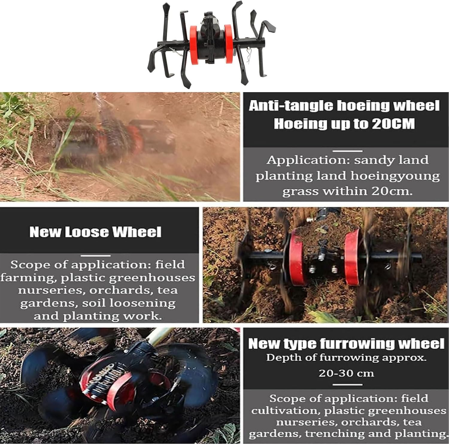 Electric Tiller Blade Head, 10.2 Tilling Width 9 Tines Blade for Cordless Cultivator, Electric Handheld Mini Garden Tiller Attachment for Soil, Lawn, and Vegetable Beds image number 1