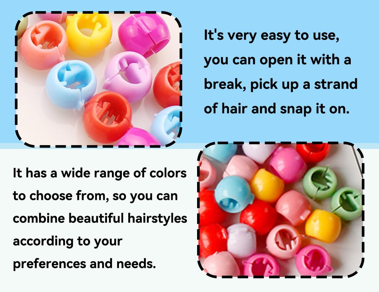 KAPSING Pack of 100 Colourful Hair Beads for Clips, Plastic Beads, Hair for Hair Accessories, Girls, Children image number 4