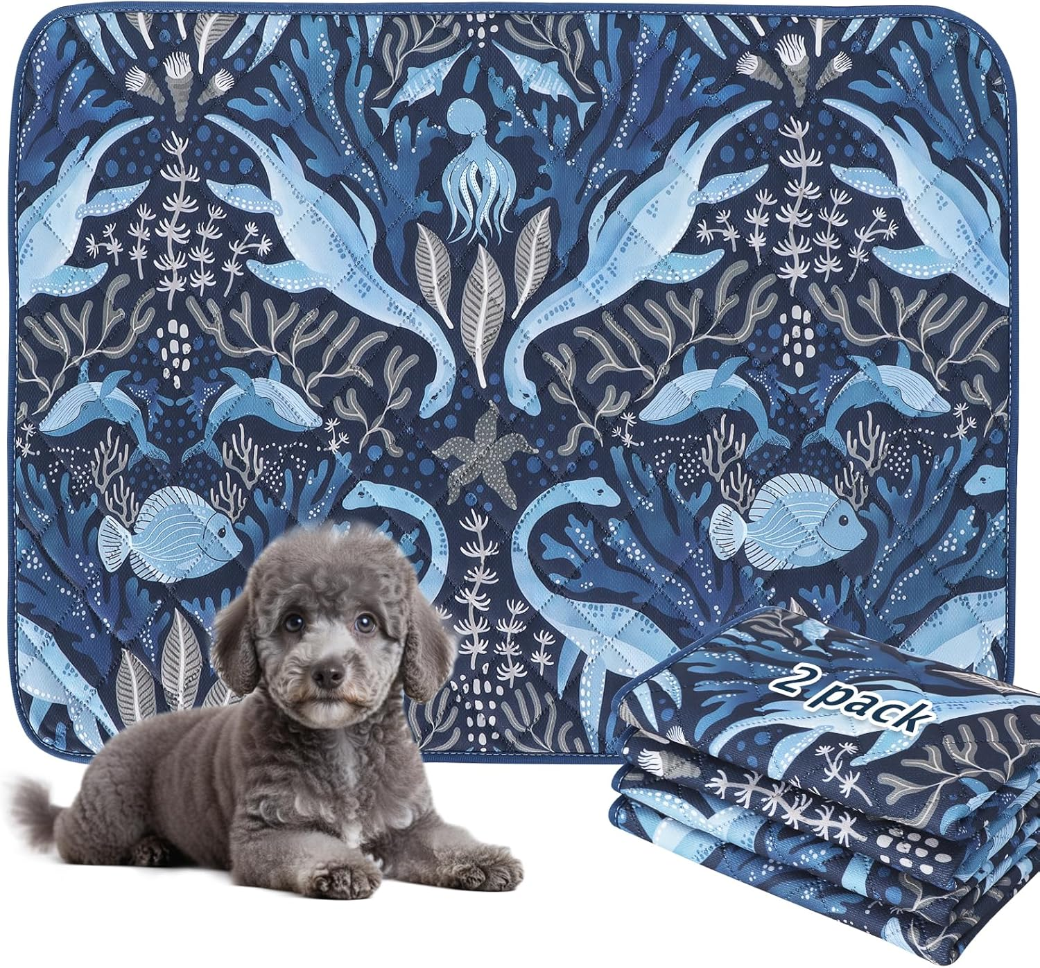 BVAGSS Washable Pee Pads for Dogs, 2 Pack Reusable Leakproof Puppy Wee Wee Pad, Non-Slip Waterproof Pet Training Pads, Super Absorbent Whelping Pads XH081 (90X60Cm,Pink Dinosaur)