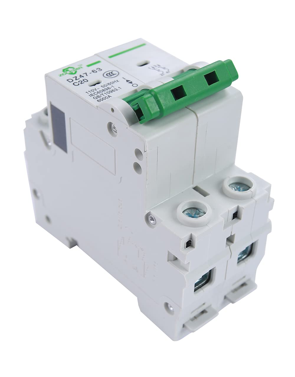 ZGLEDUN AC Miniature Circuit Breaker, 2 Pole 20 Amp, 12-240VAC, 6Ka Din Rail Mount Breaker with Thermal Magnetic Trip, DZ47-63 2P, AC Solar MCB image number 1