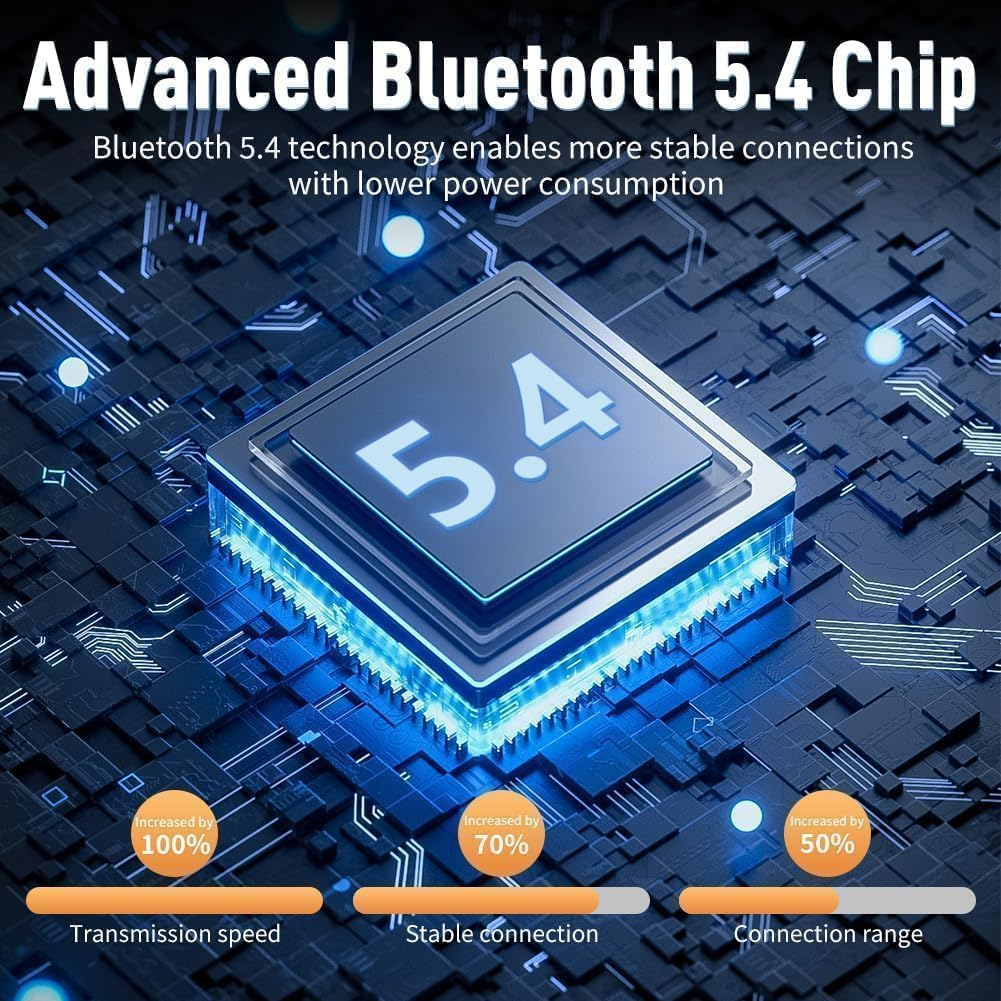 Caijin Wireless Bluetooth Sports Earbuds with Bluetooth 5.4 Technology, Open Ear Hook Design, Powerful Bass, ENC Noise Cancellation, IP54 Waterproof, 60 Hours Playtime (Black) - White image number 7