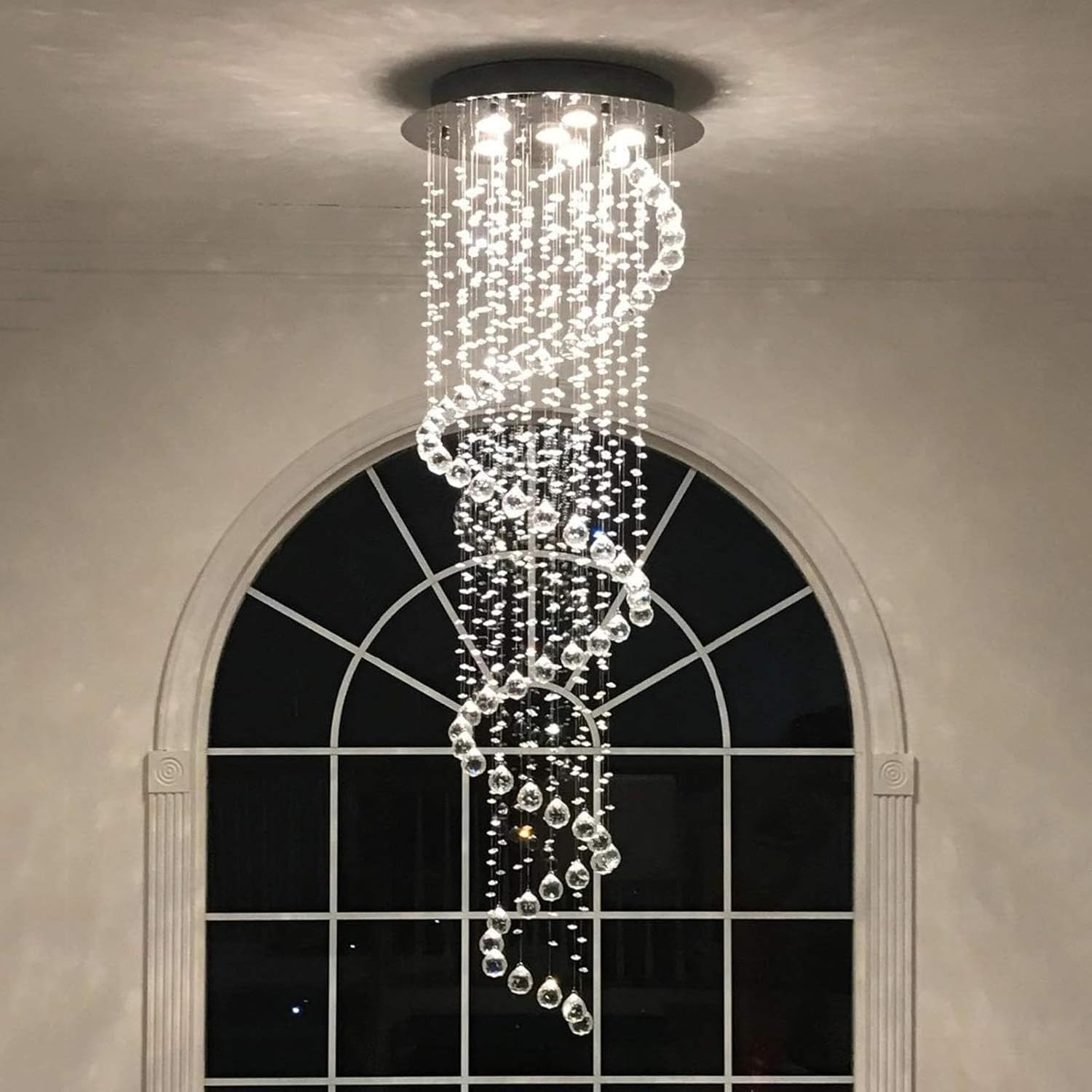 Modern Crystal Chandelier Lights, Clear K9 Crystal Raindrop LED Ceiling Light for Entryway High Ceilings Dining Room Hallway Stairway Foyer D50Cm,Silver image number 4