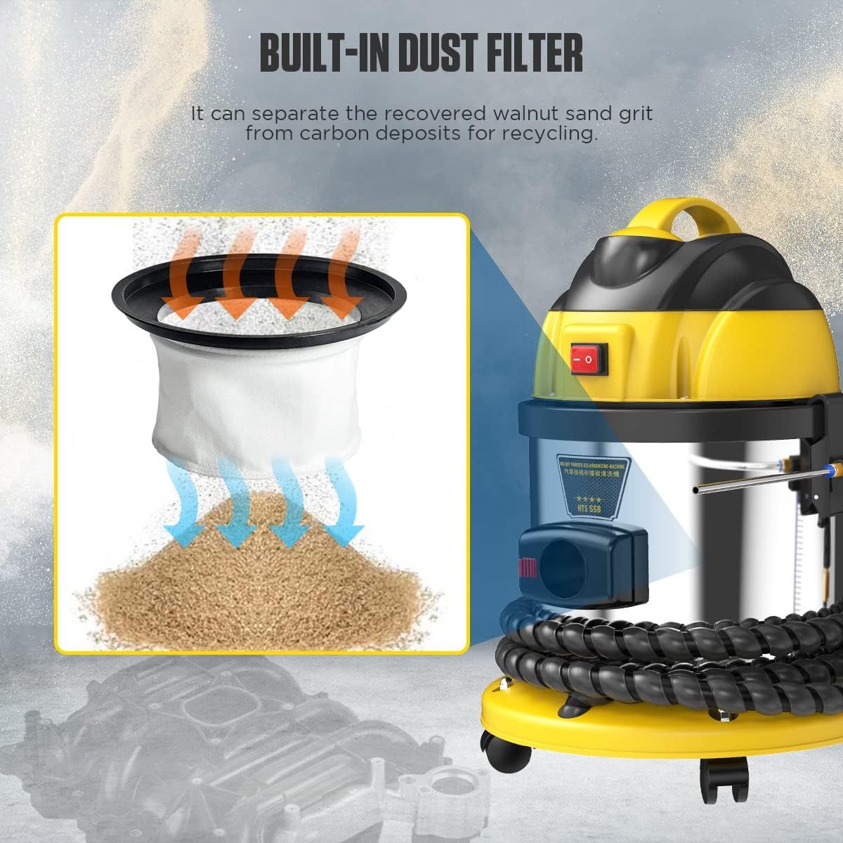 Walnut Sand De-Carbon Cleaner HTS558 Engine Intake Valve Cleaner Valvetronic System Walnut Powder Sand Carbon Deposit Cleaning Tool Car Walnut Blaster Cleaner with 23Pcs Car Model Adapters 110V/220V